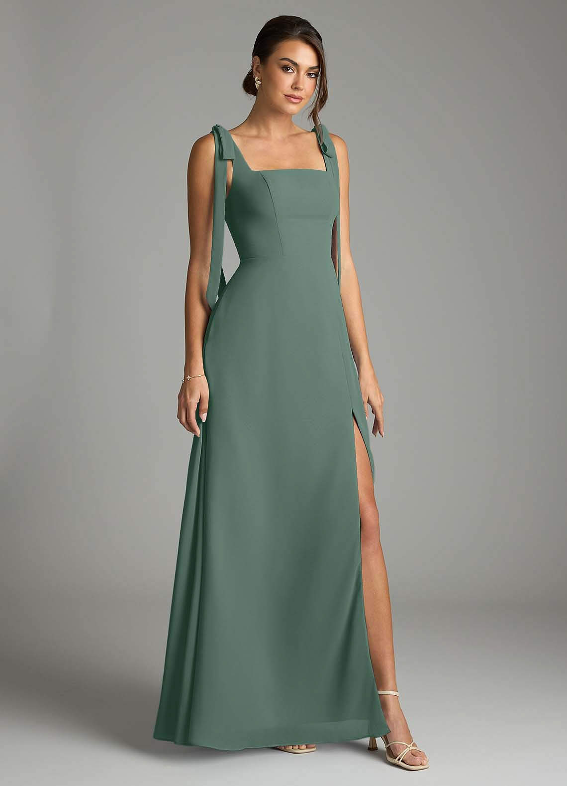 schaffers bridesmaid dresses Azazie Debra Sea Moss Chiffon Arizona Color:Basil FESTIVAL APPAREL KissProm Cami Strap Sheath Line Fabric