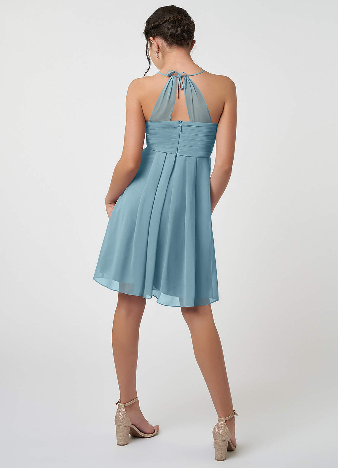 Azazie Ginny Junior Moody Blue A-Line Pleated Chiffon Dress image1