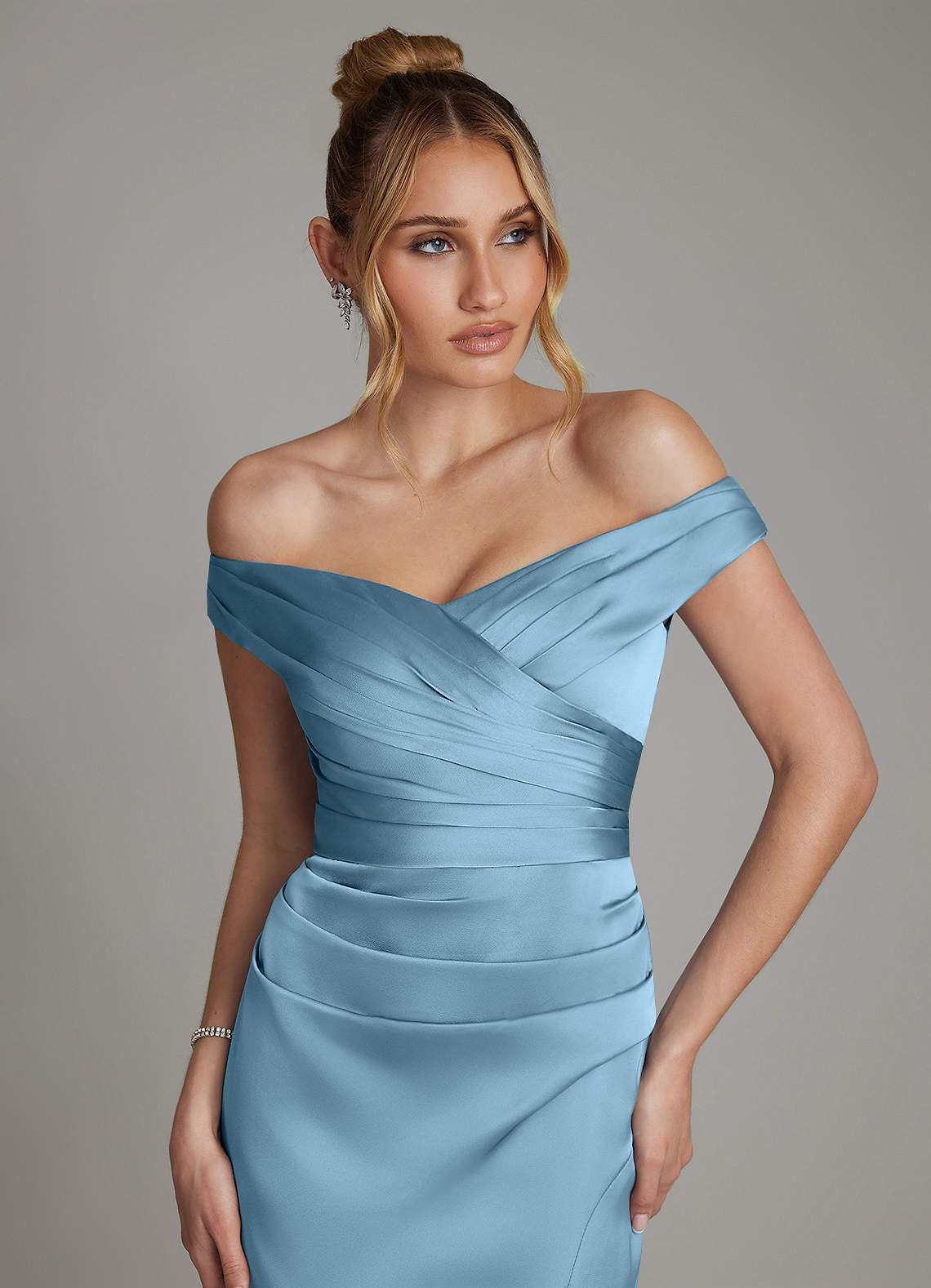 Azazie Teyana Ready to Ship Steel Blue Stretch Satin Bridesmaid