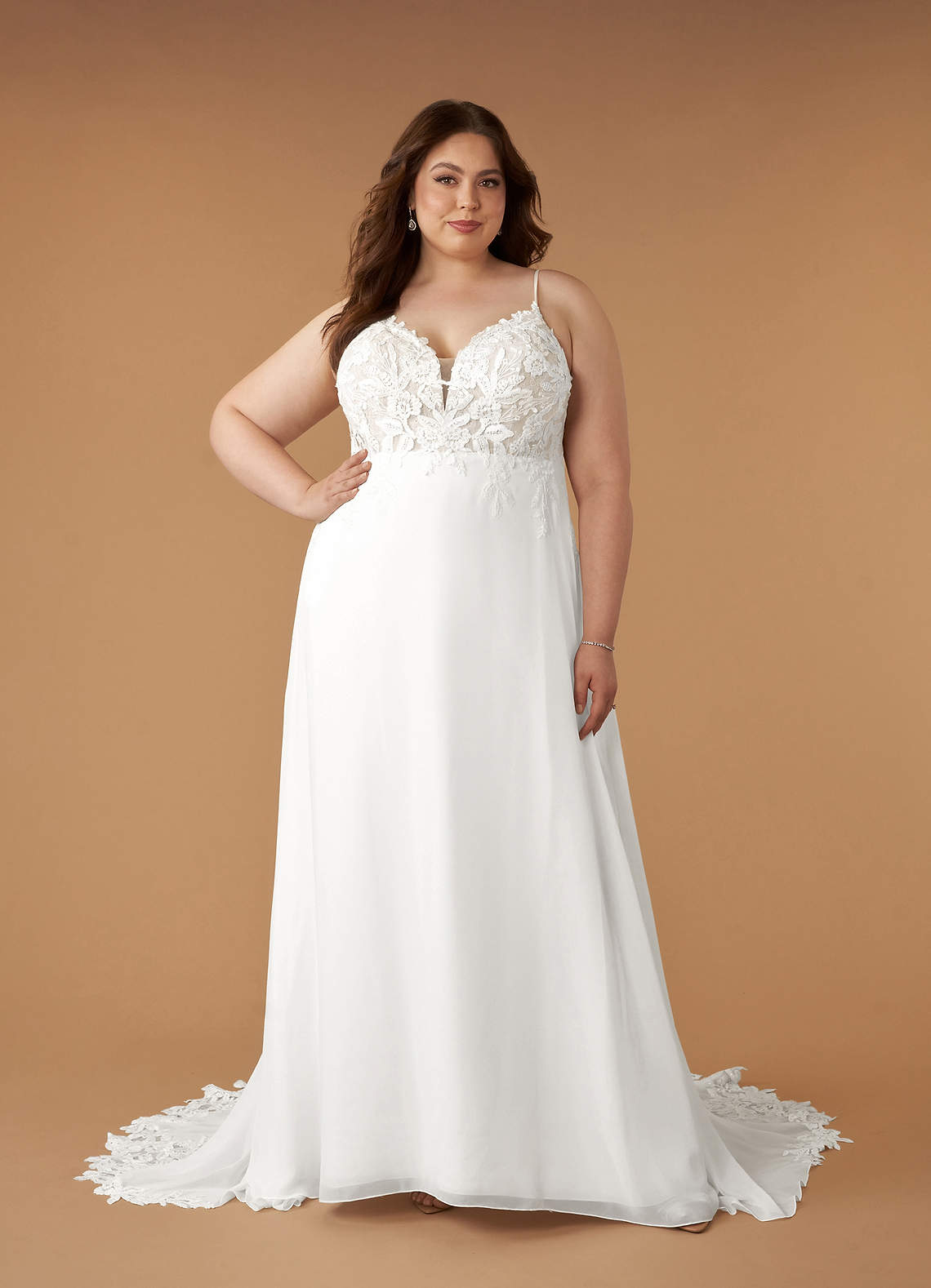 Azazie Kimmarie Wedding Dresses Diamond White Champagne A-Line V-Neck Sequins Chiffon Dress image8