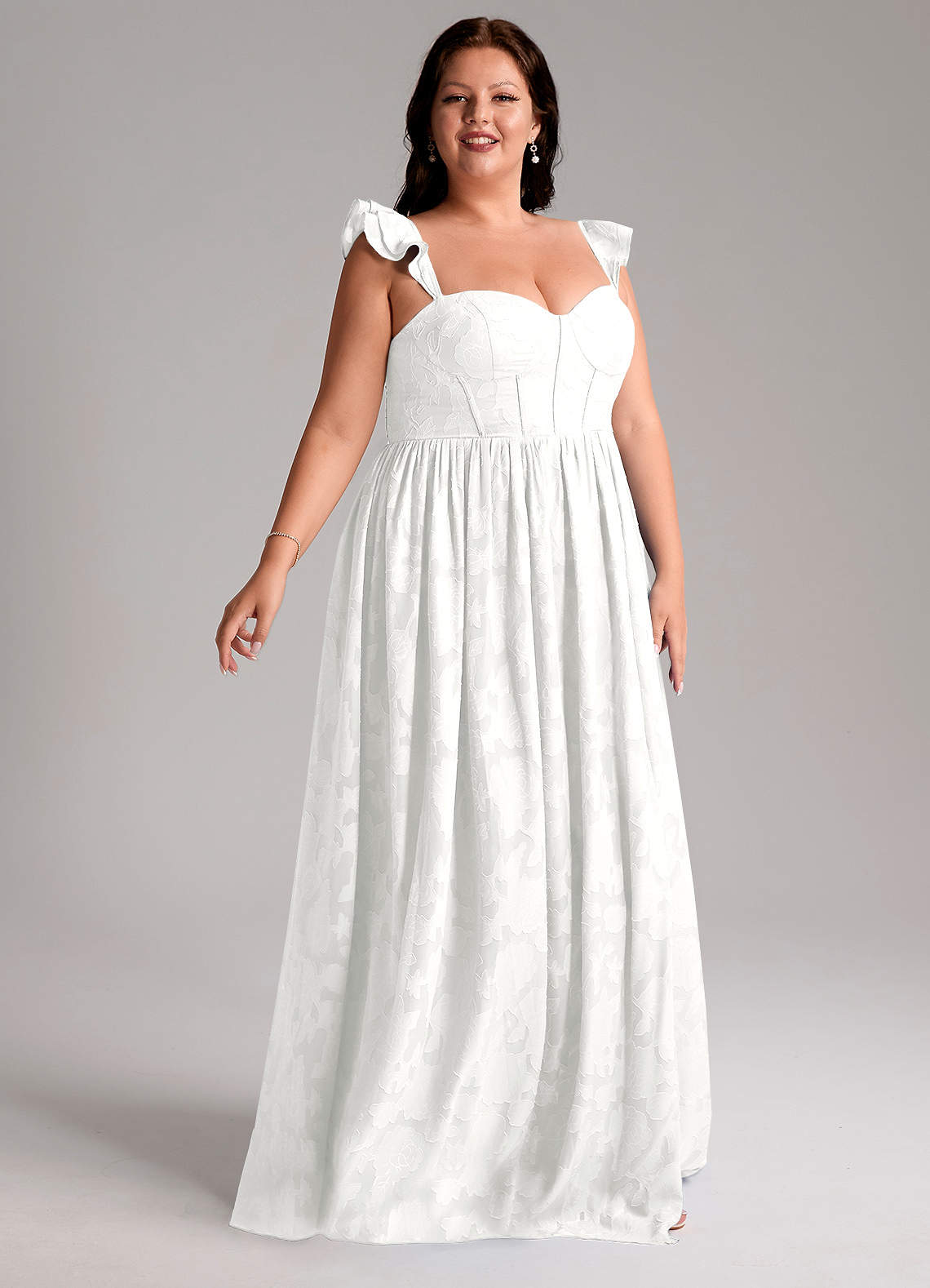 Azazie Denisse Brautjungfernkleider A-Linie Gestreift Blumen-Burnout Kleid Weiß image9