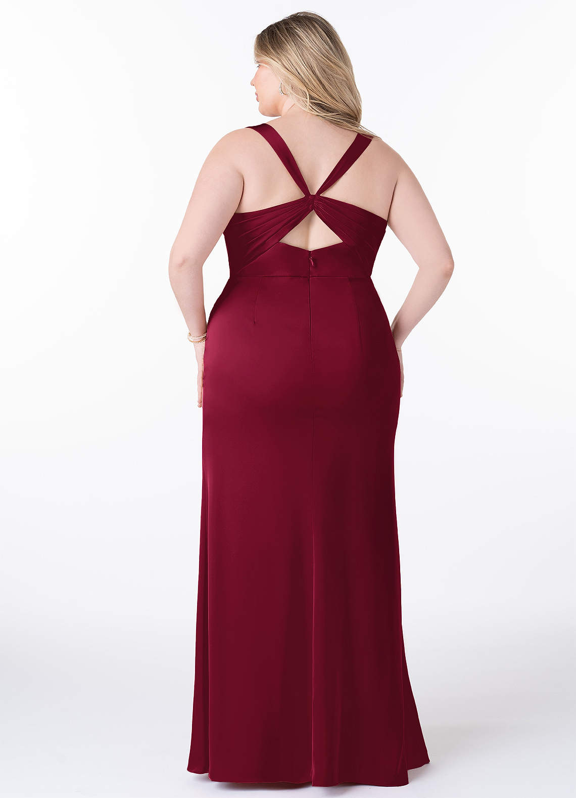 plus size burgundy mermaid dress Plus Size Spaghetti Strap High Low Mermaid Burgundy Bridesmaid Dresses ARD1754 main image 0