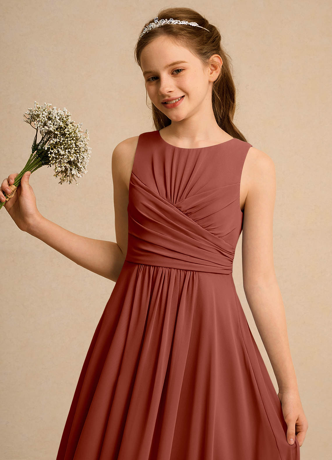 Azazie Ducky Girls Formal Blumenmädchenkleider A-Linie Plissee Chiffon Kleid Rotbraun image2