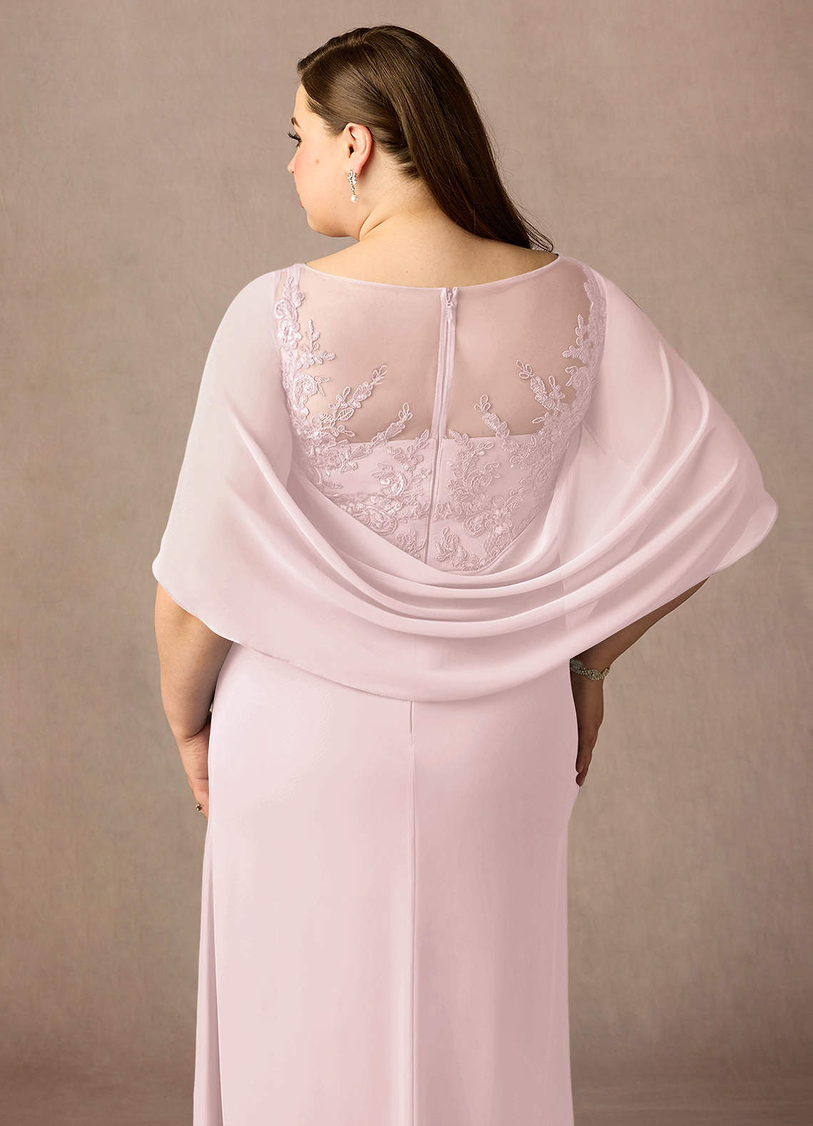 Azazie Hera Mother of the Bride Dresses Blushing Pink A-Line Lace Capelet Chiffon Dress image11
