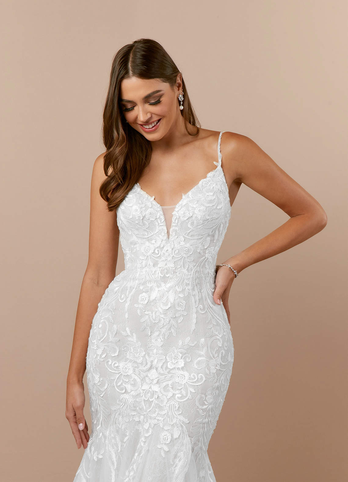 Azazie Camlynn Wedding Dresses Diamond White Mermaid V-Neck Sequins Tulle Dress image5