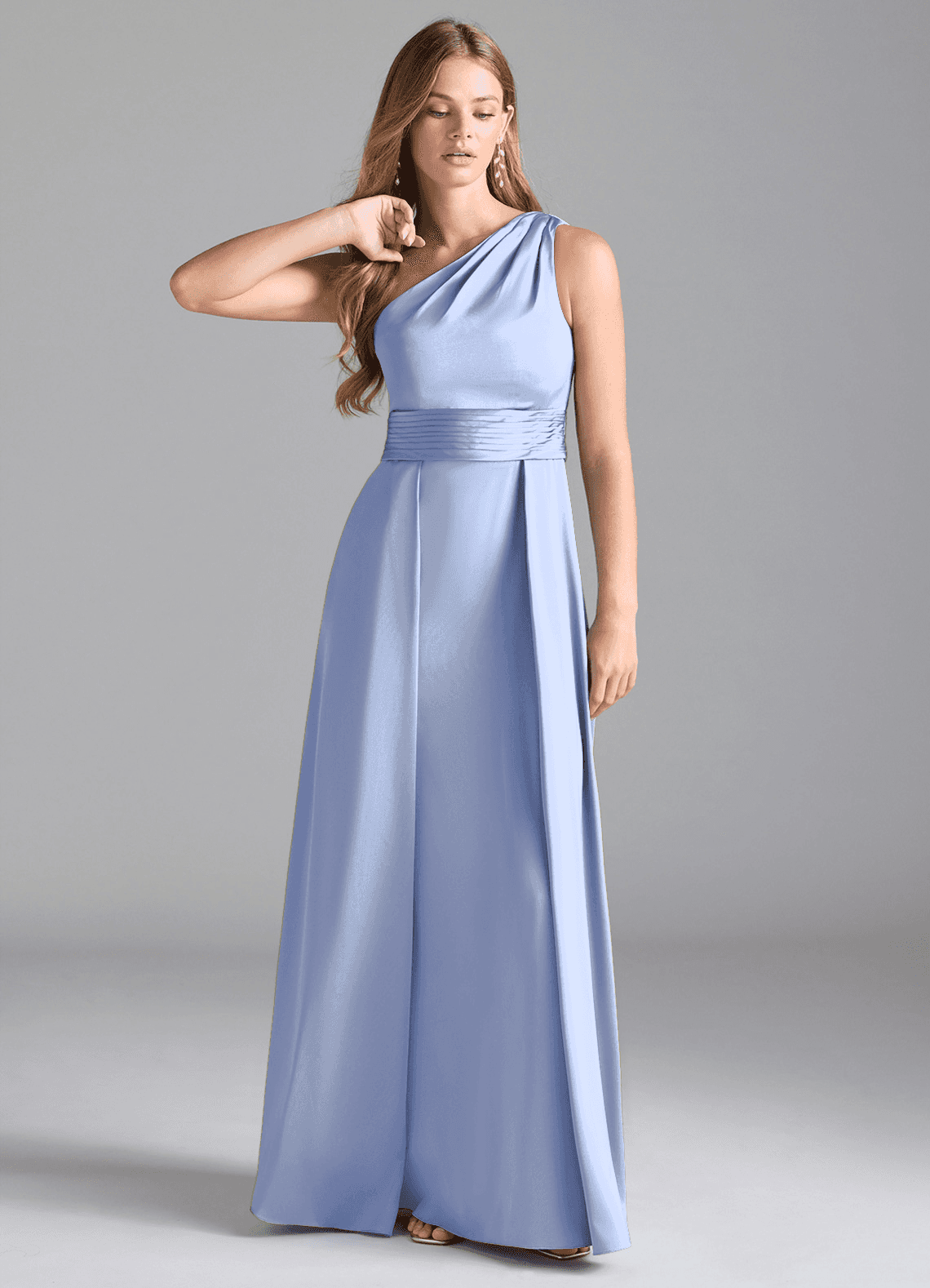 Azazie Dallas Vestidos de damas de honor Vestido de Hielo de Satén Elástico de Corte en A con Hombro unilateral image1