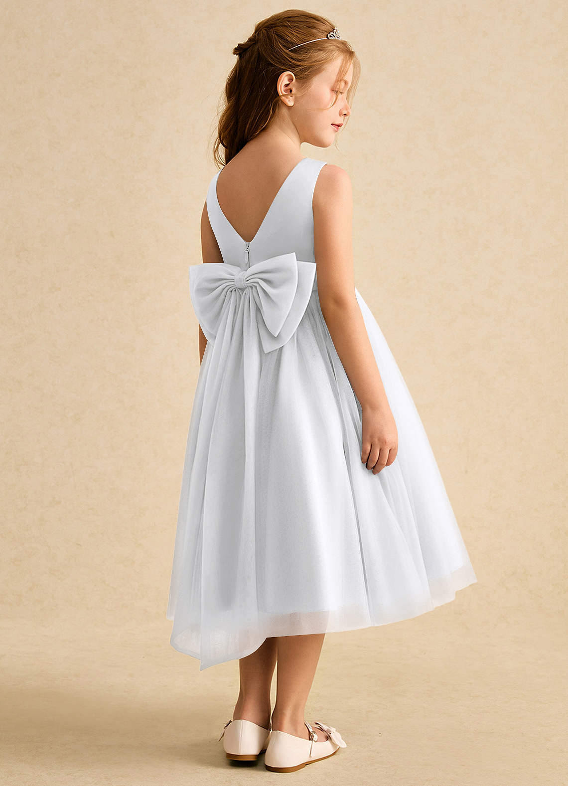 Azazie Winnie Flower Girl Dresses White Ball-Gown Bow Tulle Dress image2