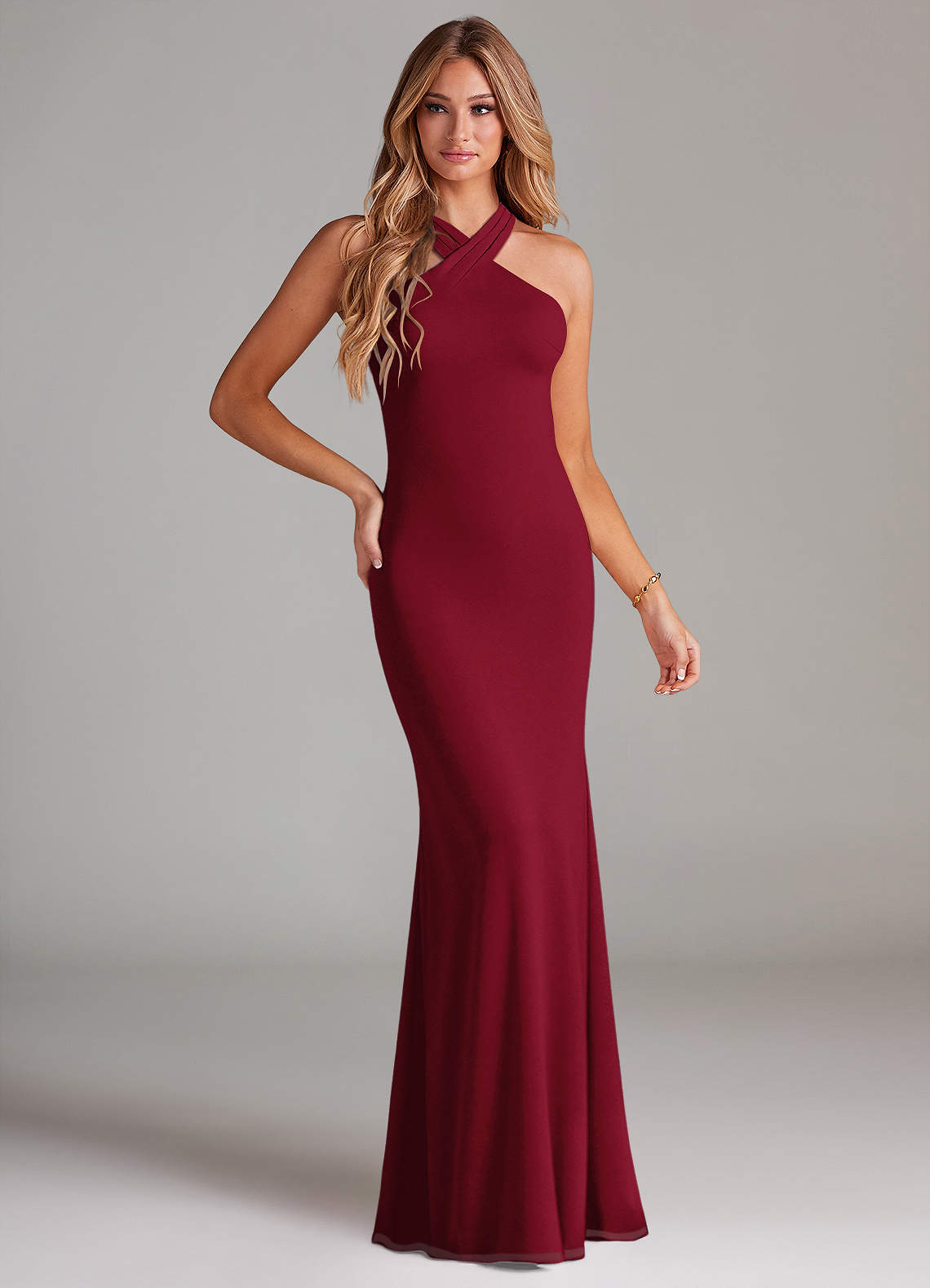 Azazie Doretta Bridesmaid Dresses Burgundy Mermaid Pleated Chiffon Dress image1