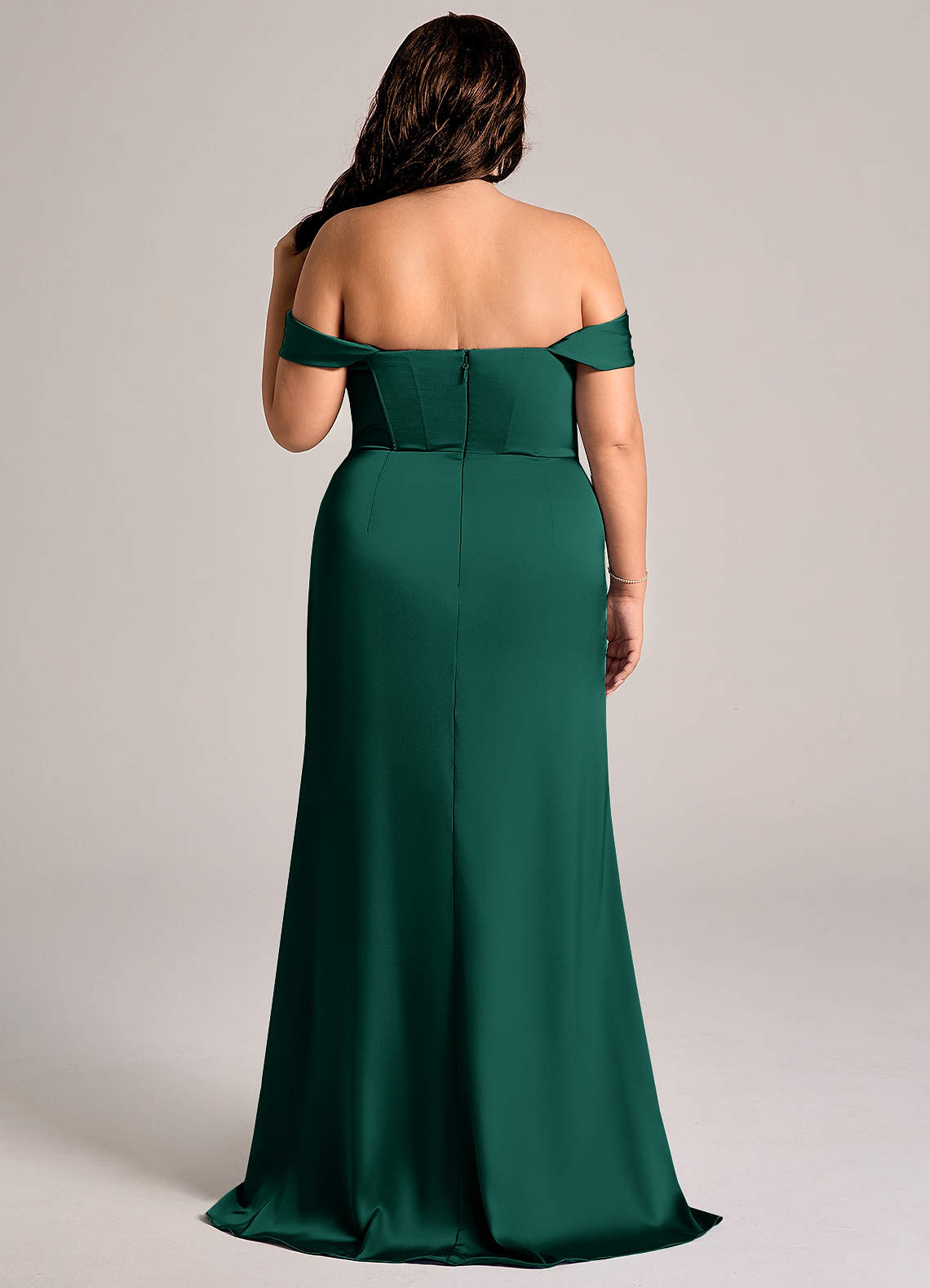 Azazie Johana Bridesmaid Dresses Emerald Mermaid Off the Shoulder Stretch Satin Convertible Dress image8