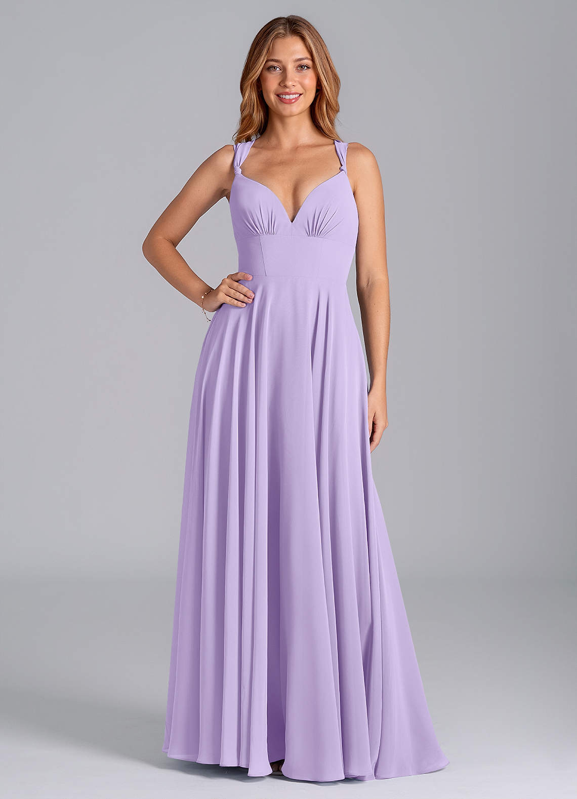 Azazie Darana Bridesmaid Dresses Lilac A-Line Corset Chiffon Dress image1