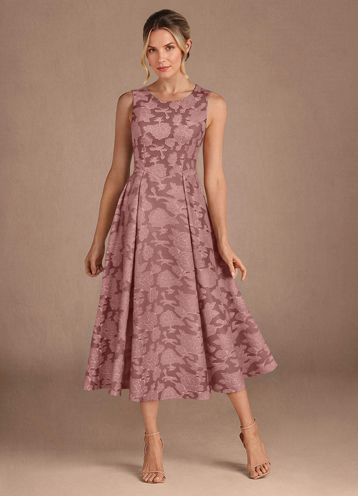 Azazie Fulton vestidos de madre de la novia Vestido de Rosa Polvorienta de Devorado Floral de Corte En A con Plisado image1