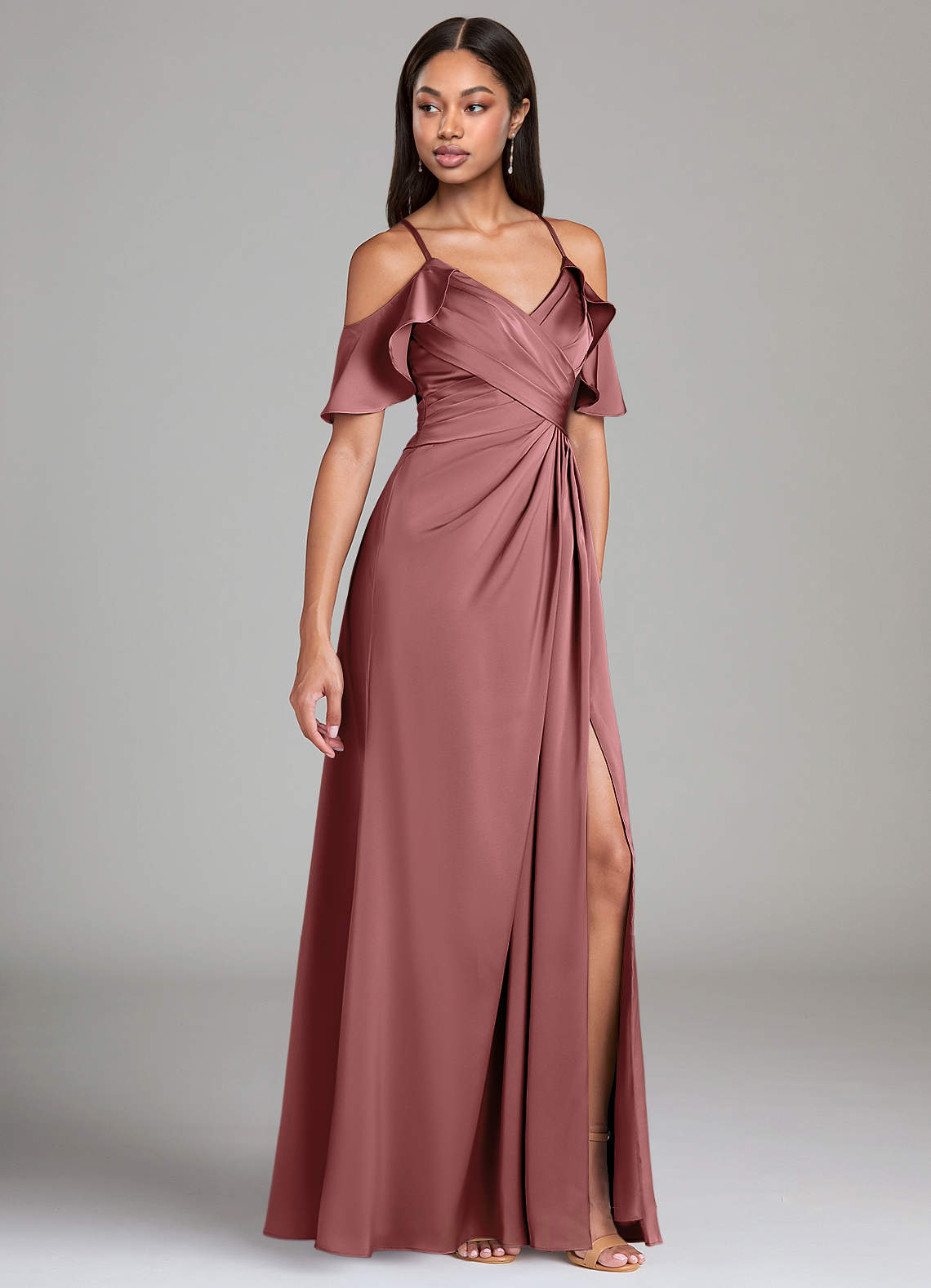 Azazie Dakota Brautjungfernkleider A-Linie Schulterfrei Stretch-Satin Kleid Amethyst image1