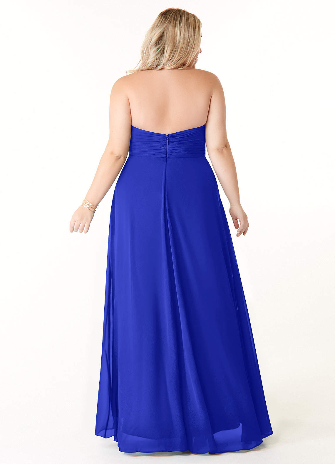 Azazie Tessie Vestidos de damas de honor Vestido de Azul Real de Gasa de Corte en A con Cuello en V plisado image6