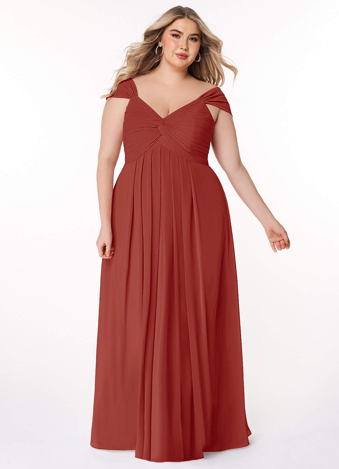 A-Line Ruched Chiffon Asymmetrical Dress Terracotta Plus Size