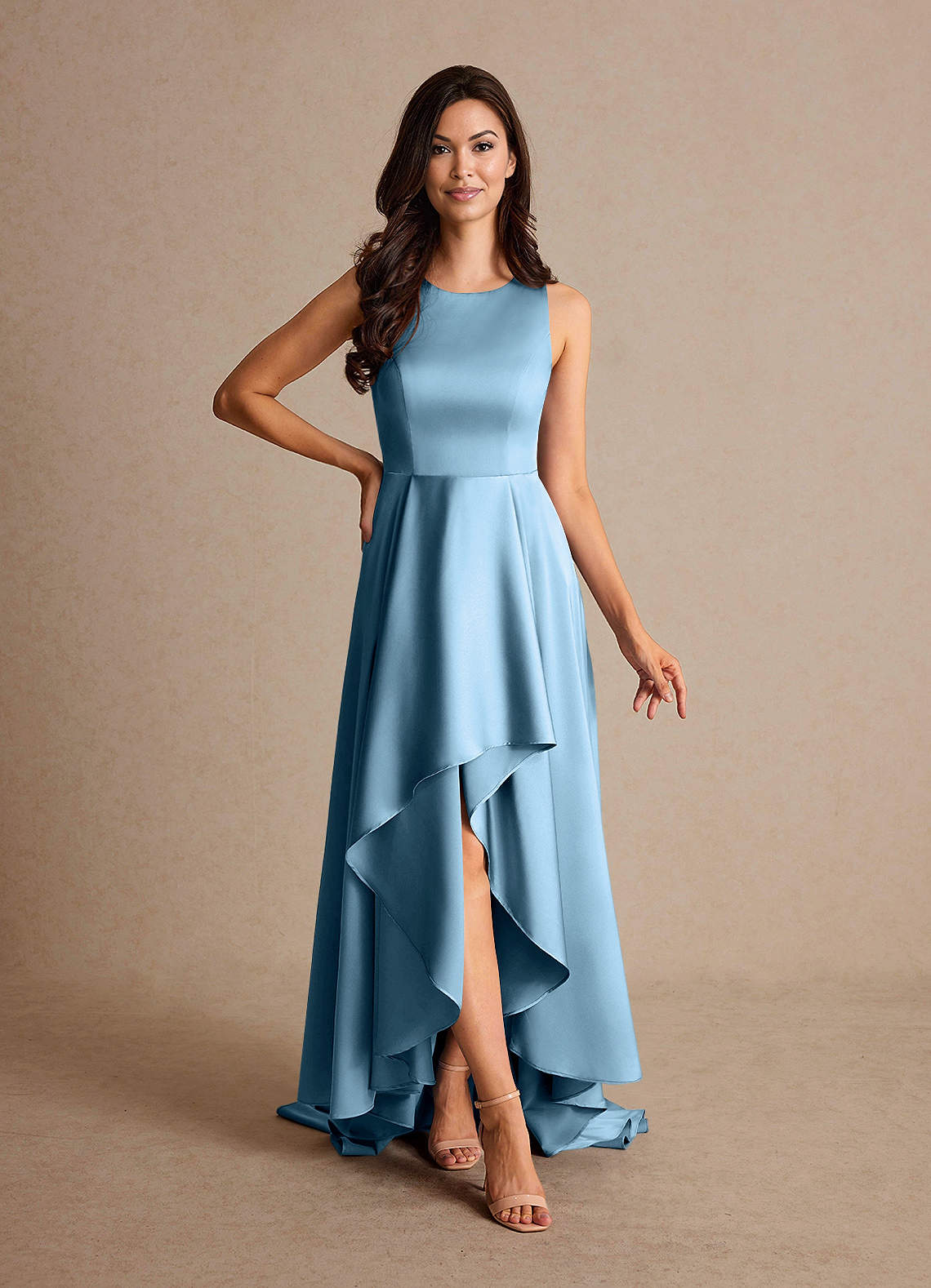 Azazie Niles Mother of the Bride Dresses Steel Blue A-Line Trains Stretch Satin Dress image1