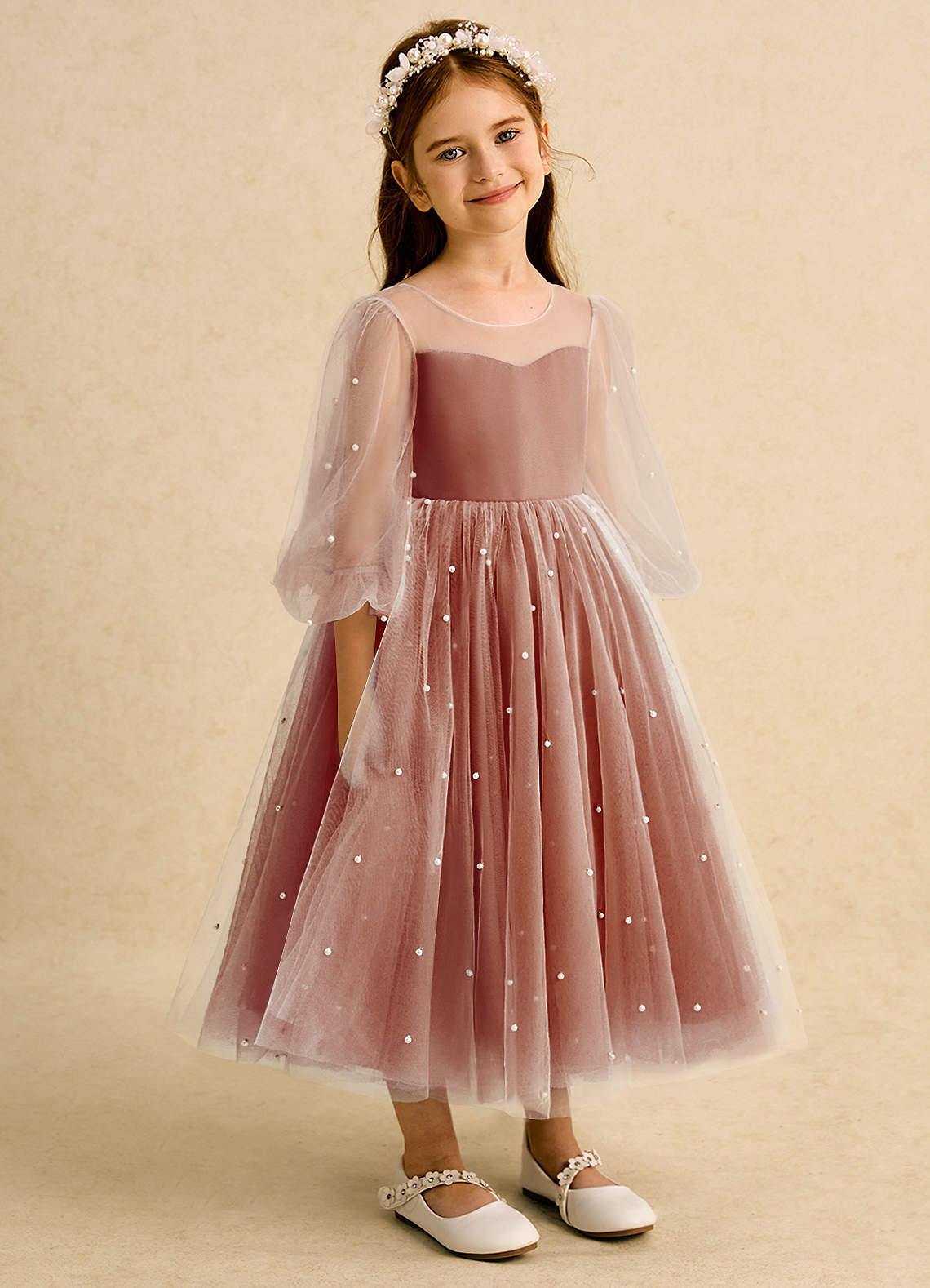 Azazie Trudy Flower Girl Dresses Paprika Ball-Gown Sweetheart Neckline Tulle Dress image1