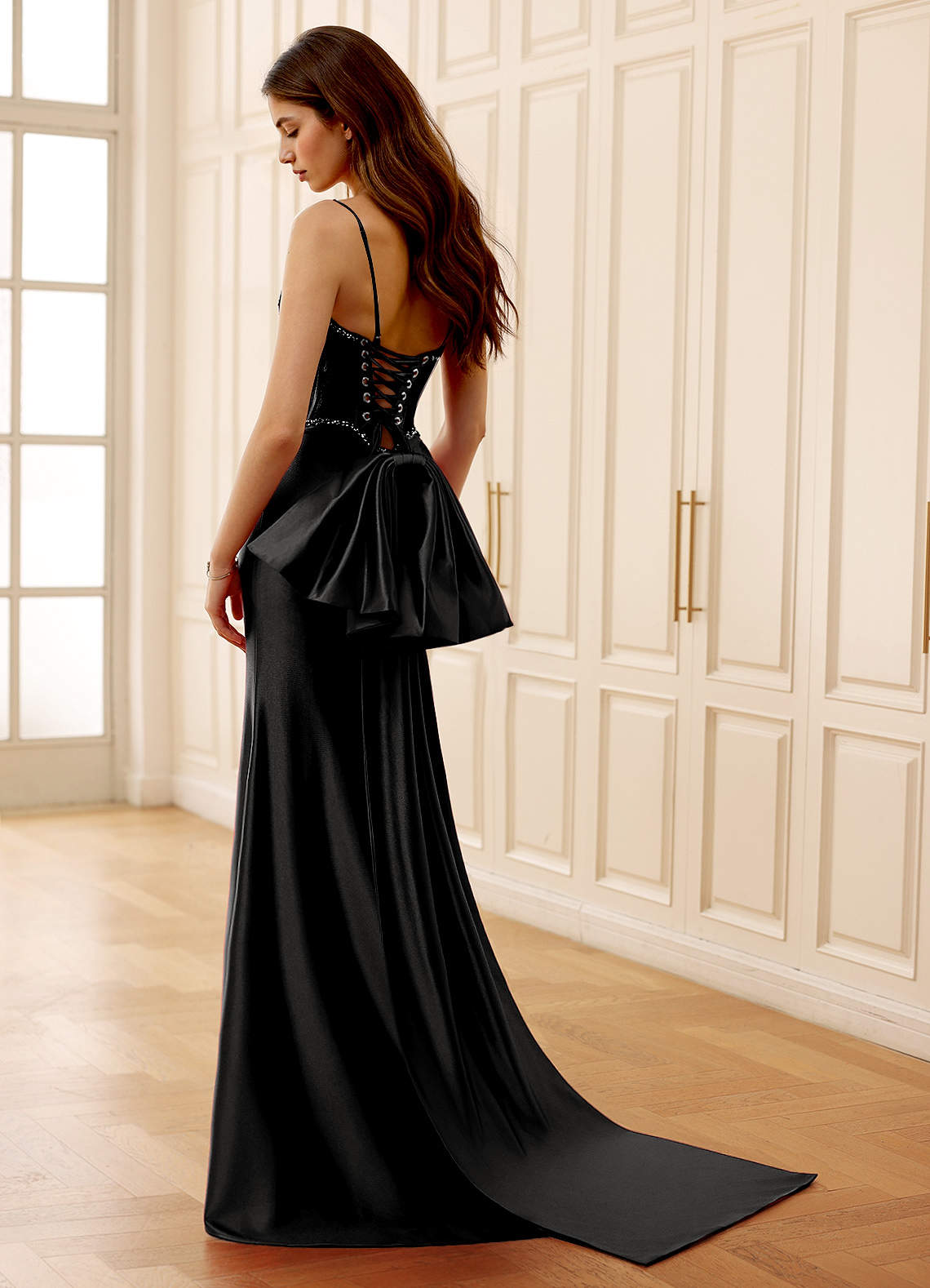 Arizona Black Corset Rhinestone Lace Prom Dress | Azazie