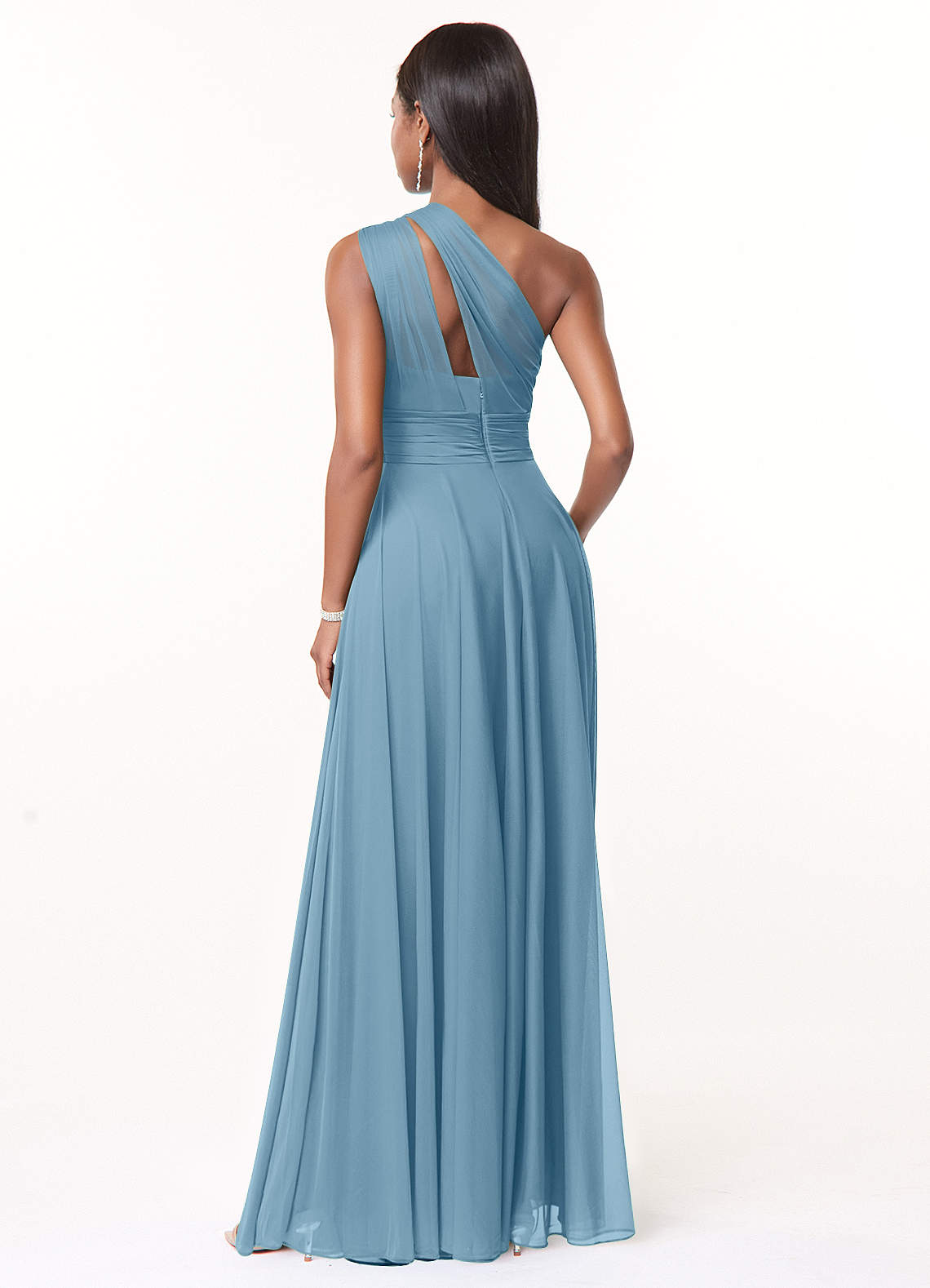 Azazie Charlize Abiti da Damigella Abito A-Line in Maglia Monospalla Blu Acciaio image1
