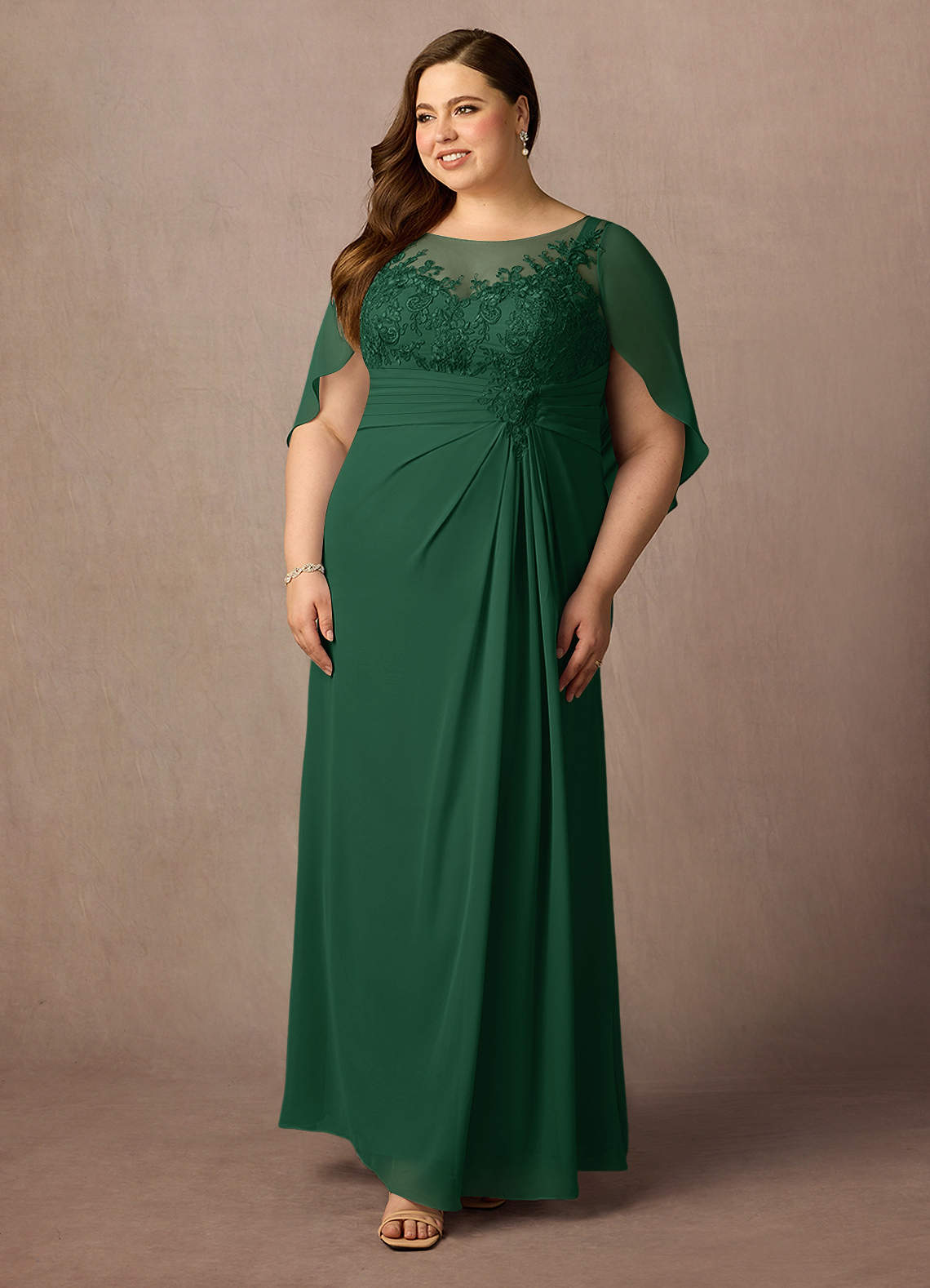 Azazie Hera vestidos de madre de la novia Vestido de Verde Oscuro de Gasa de Corte en A con Capa de encaje image8