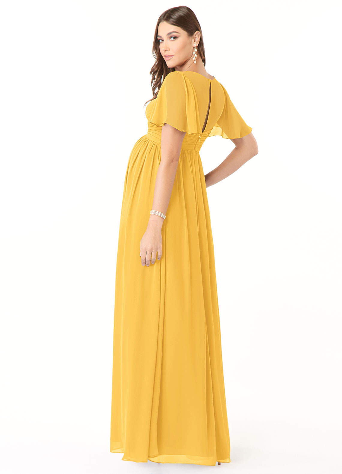 Azazie Verna Maternity Bridesmaid Dresses A-Line V-Neck Ruched Chiffon Floor-Length Dress image3