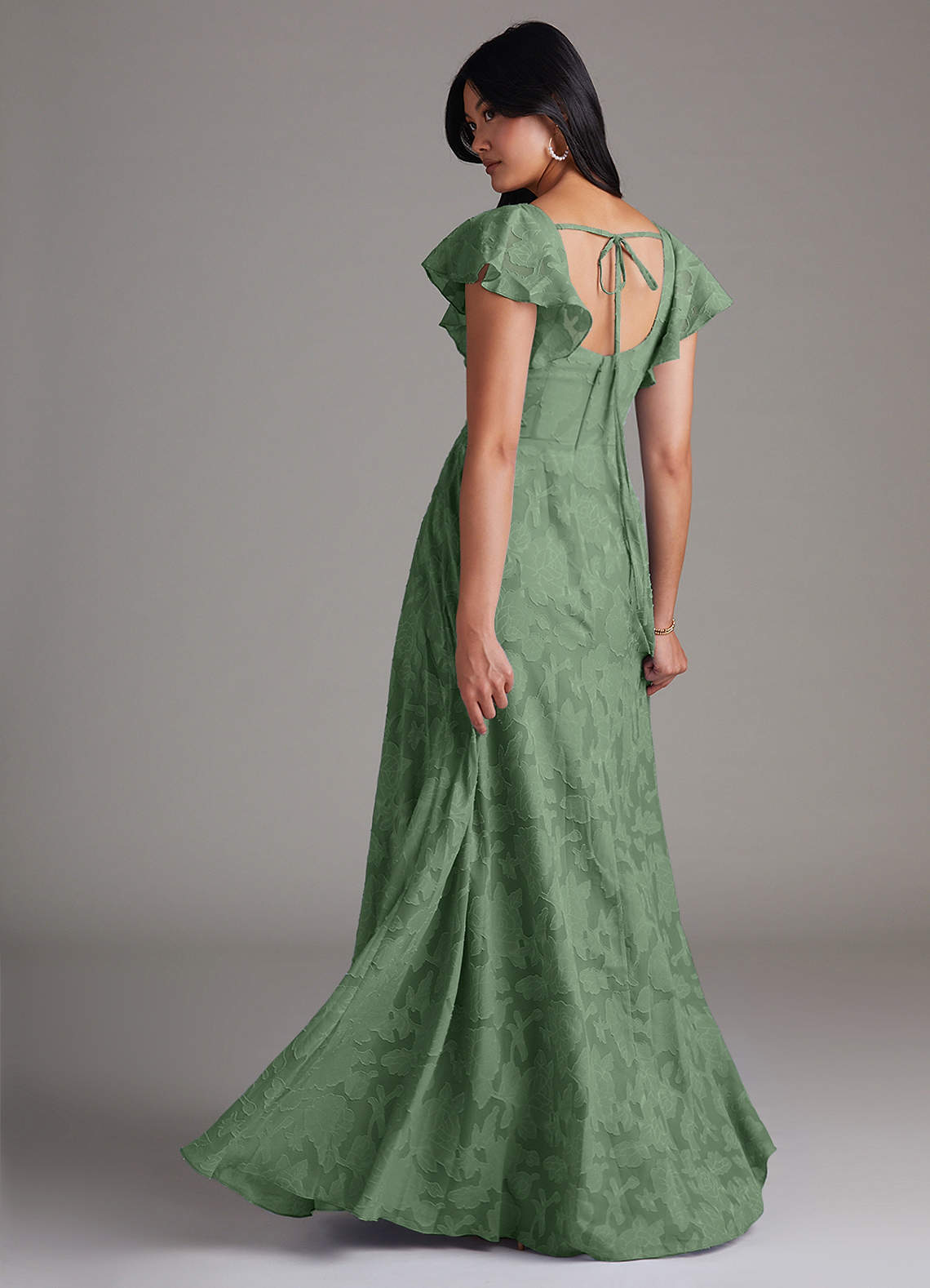 Azazie Bondi 신부 들러리 드레스 A라인 사이드 슬릿 플로럴 번아웃 바닥 길이 드레스 image2