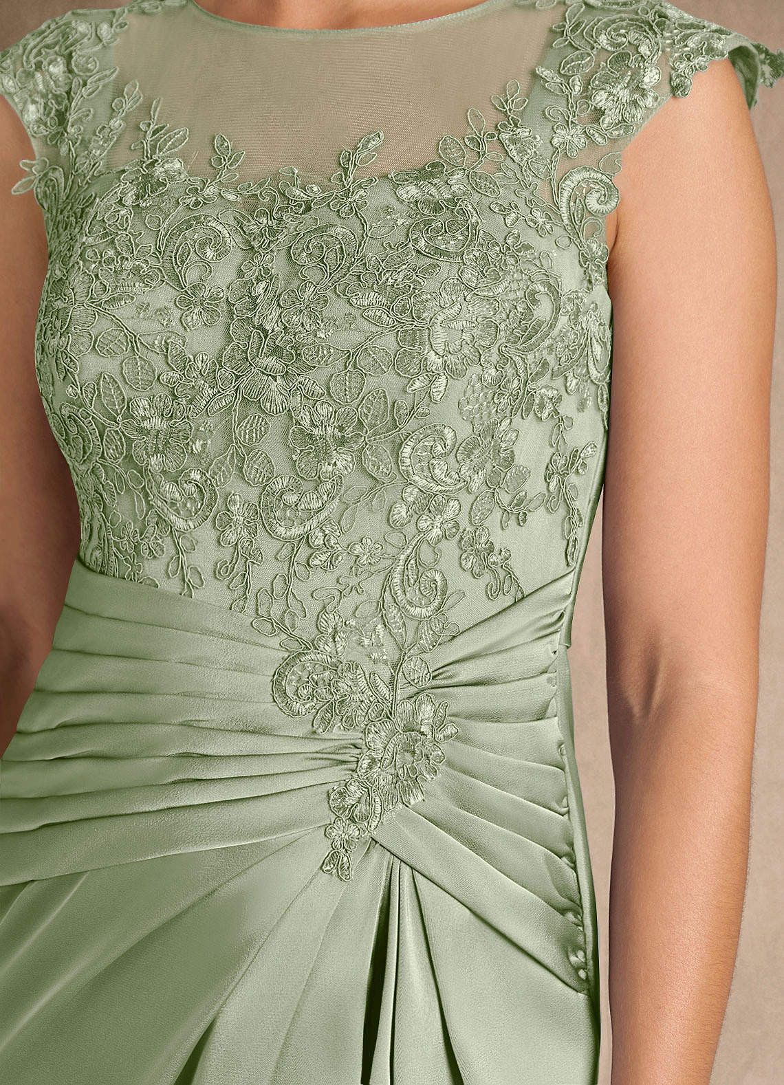 Azazie Santa Barbara vestidos de madre de la novia Vestido de Salvia Polvorienta de Satén Elástico de Recto con Plisado image8