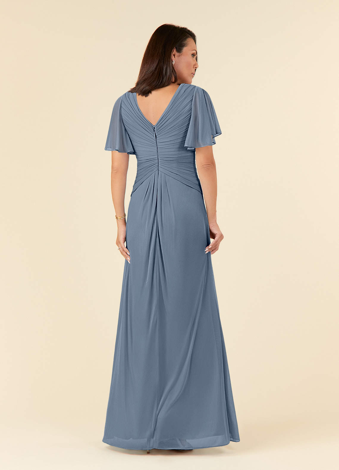 Azazie Emmeline Mother of the Bride Dresses Twilight A-Line V-Neck Pleated Mesh Dress image1