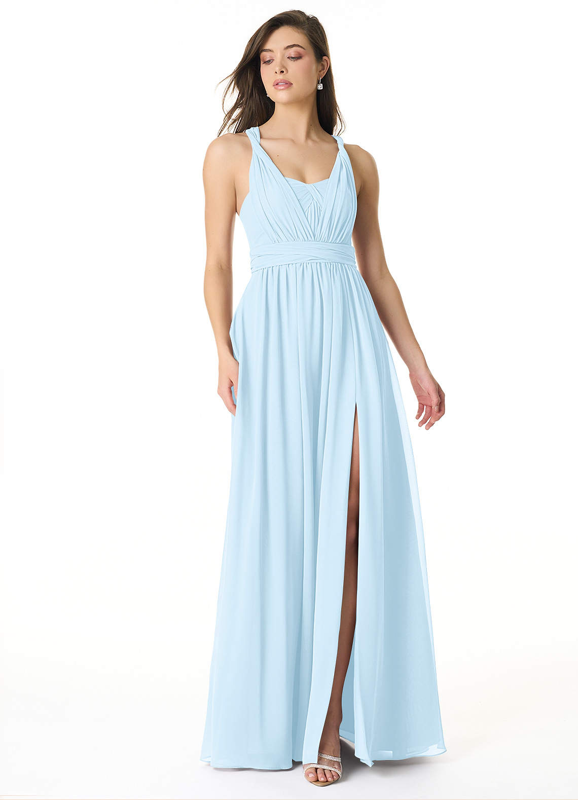 Azazie Olani Bridesmaid Dresses Sky Blue A-Line Off the Shoulder Chiffon Convertible Dress image1