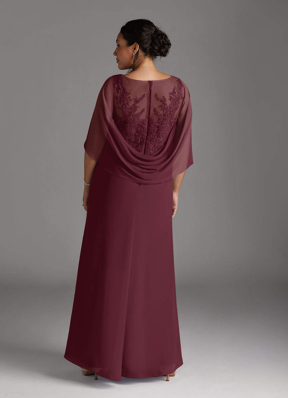 Azazie Hera Mother of the Bride Dresses Cabernet A-Line Lace Capelet Chiffon Dress image6