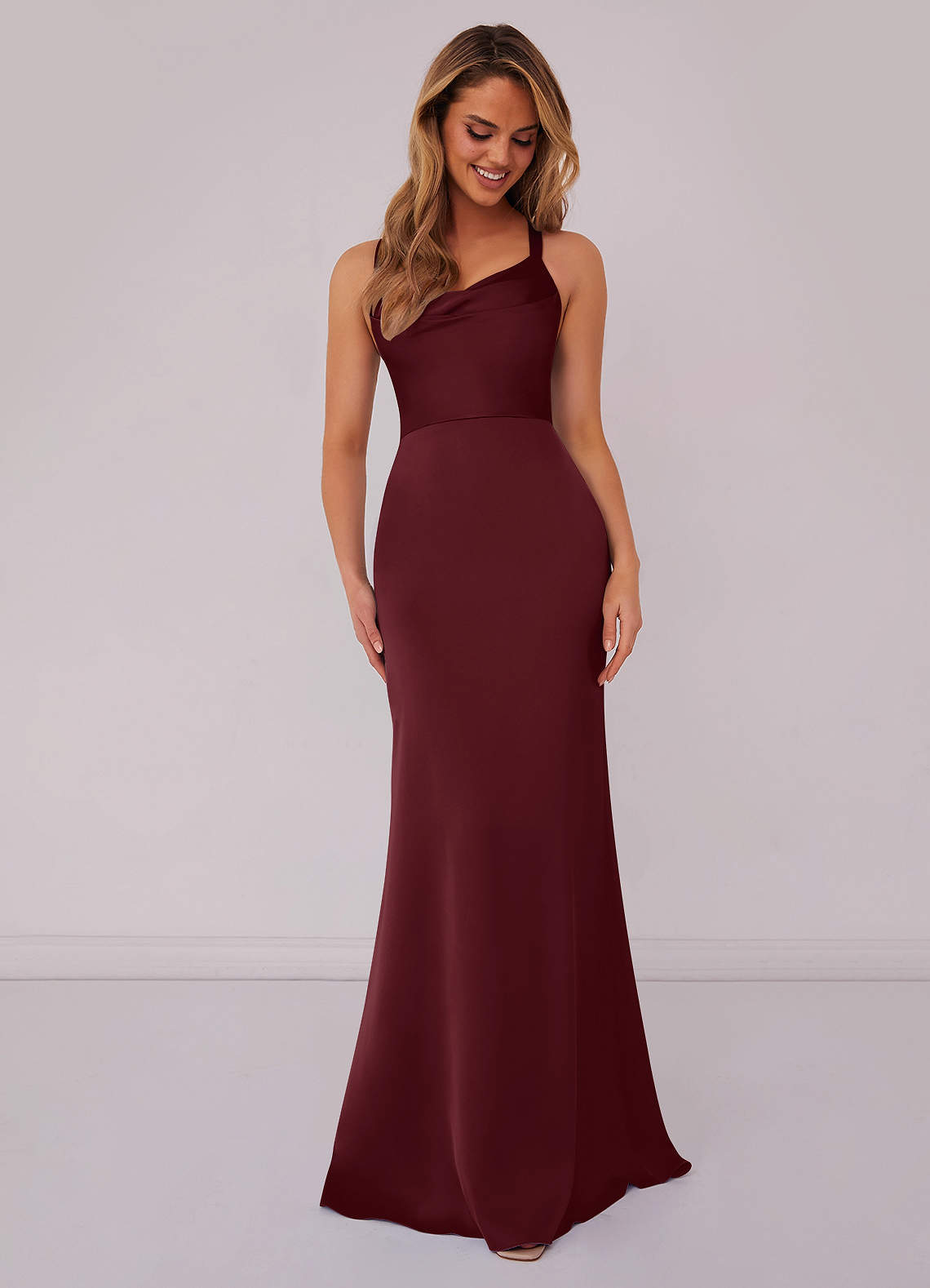 Barbie  AZAZIE 1007 Ready to Ship Cabernet Stretch Satin Bridesmaid  Dresses | Azazie