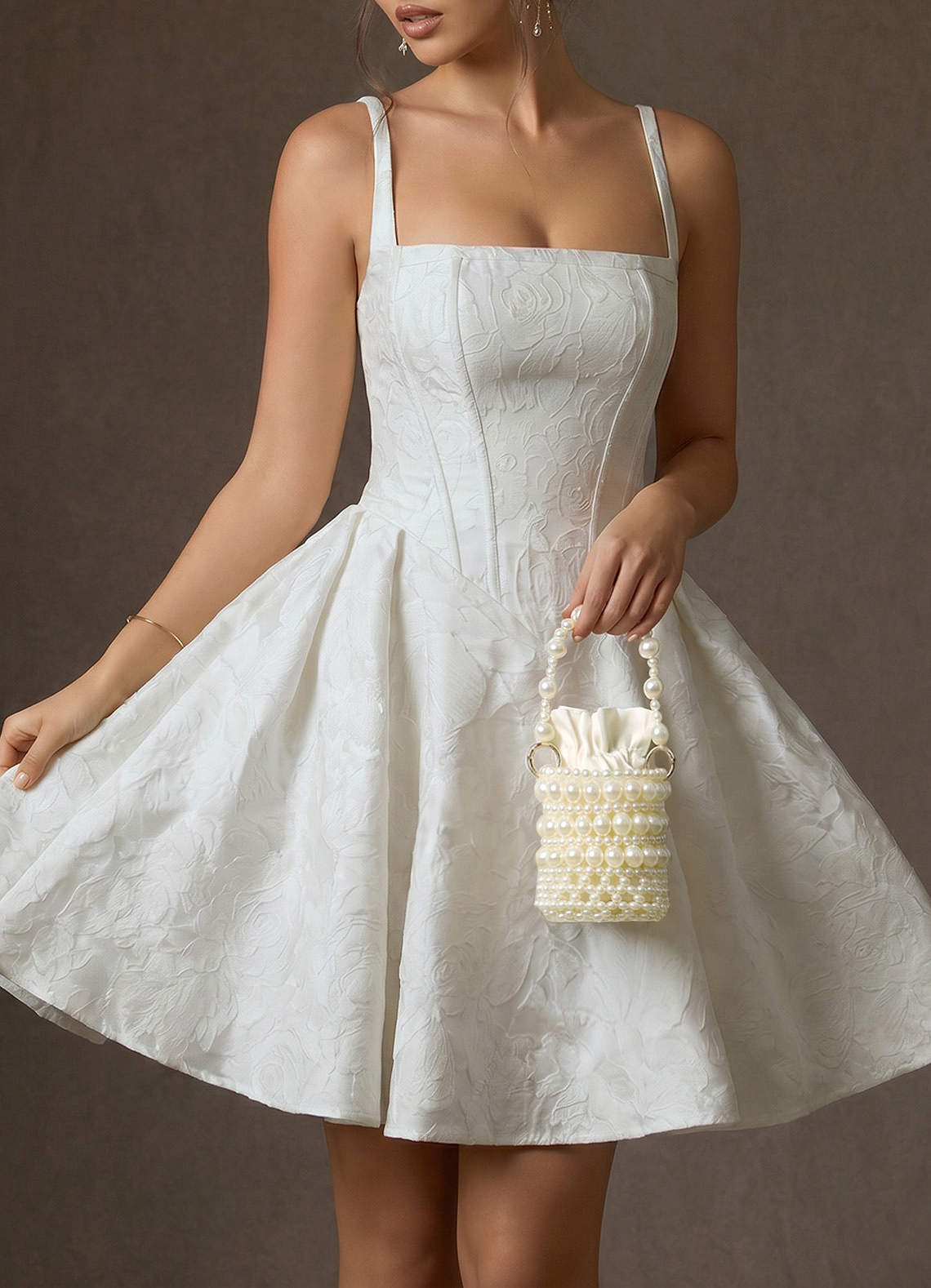 front Pearl Bucket Bag with Dual Detachable Straps