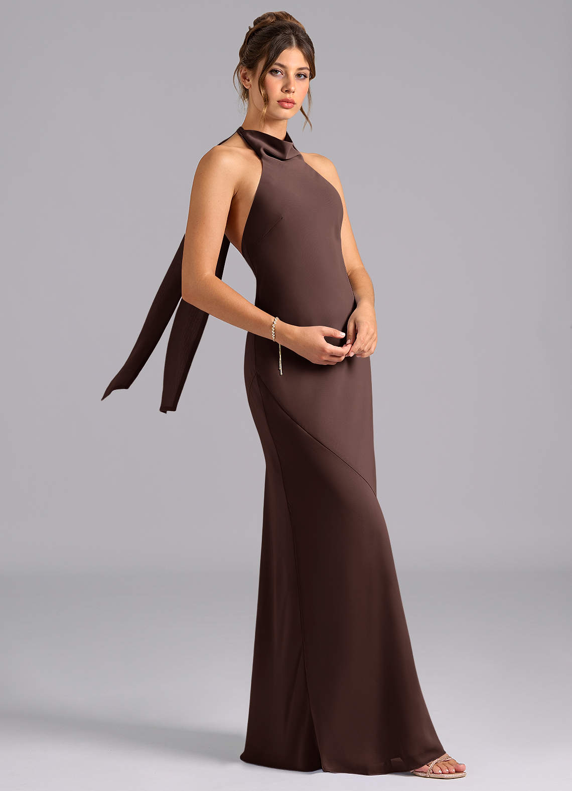 Azazie Velli Bridesmaid Dresses Ganache Mermaid High Neck Chiffon Dress image2