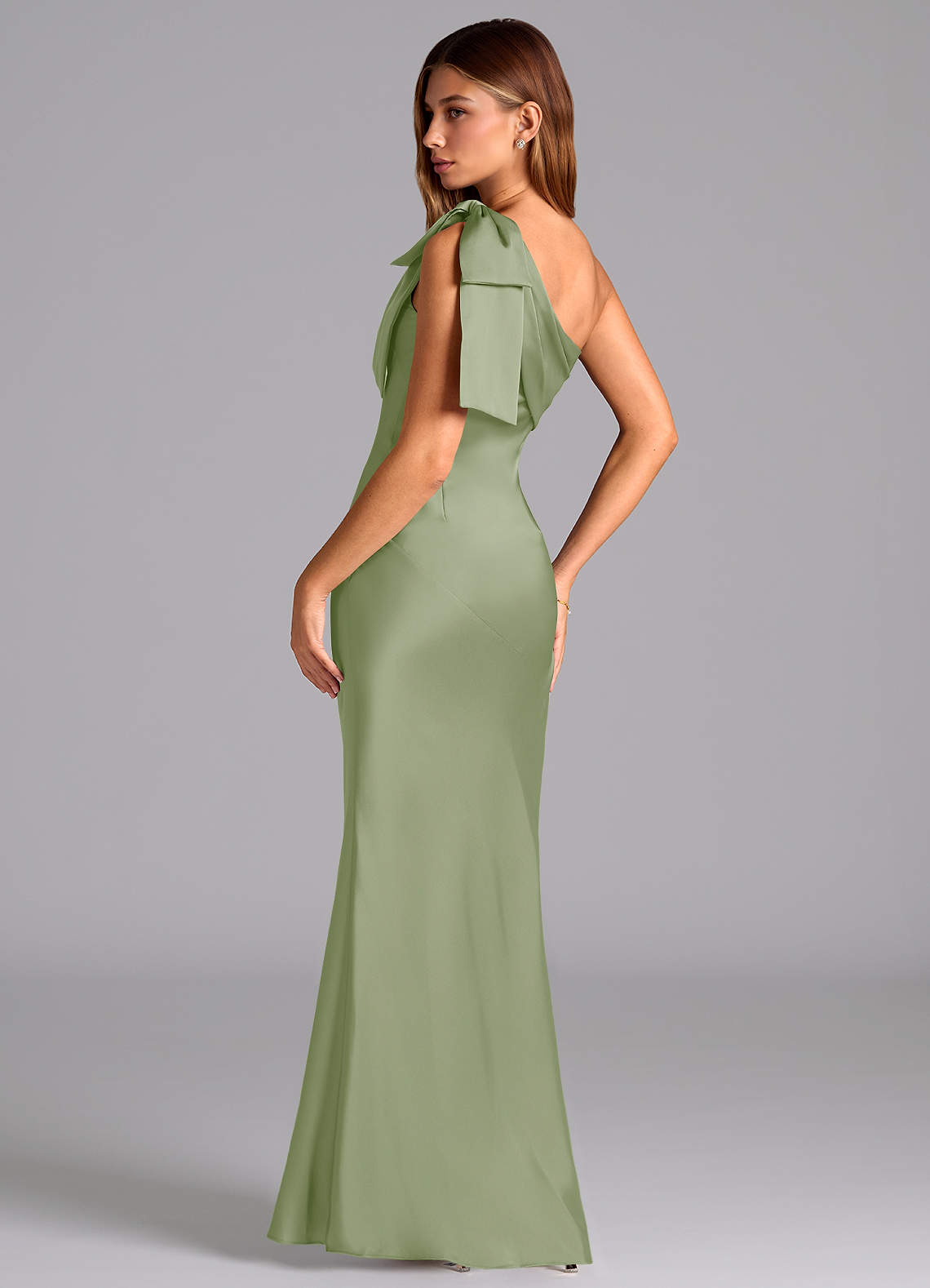 Azazie Yuanna Bridesmaid Dresses Dusty Sage Mermaid One Shoulder Stretch Satin Dress image5