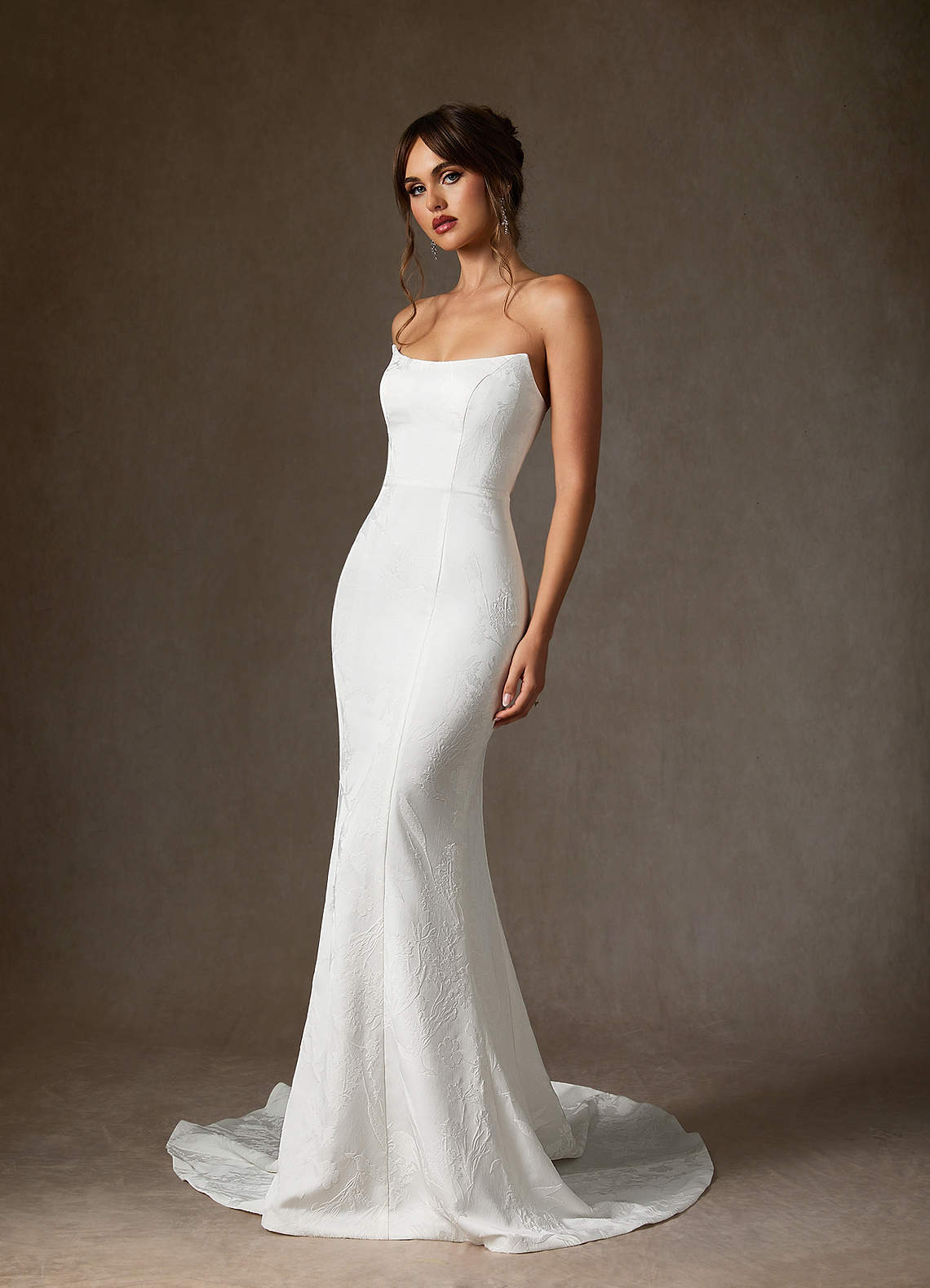 Azazie Serephina Wedding Dresses Diamond White Mermaid Strapless Floral Jacquard Dress image3