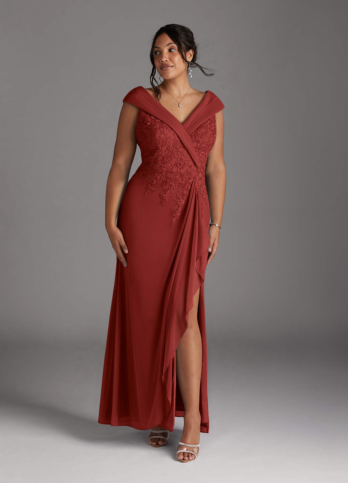 Azazie Calathea Mother of the Bride Dresses Rust A-Line Lace Dress image1