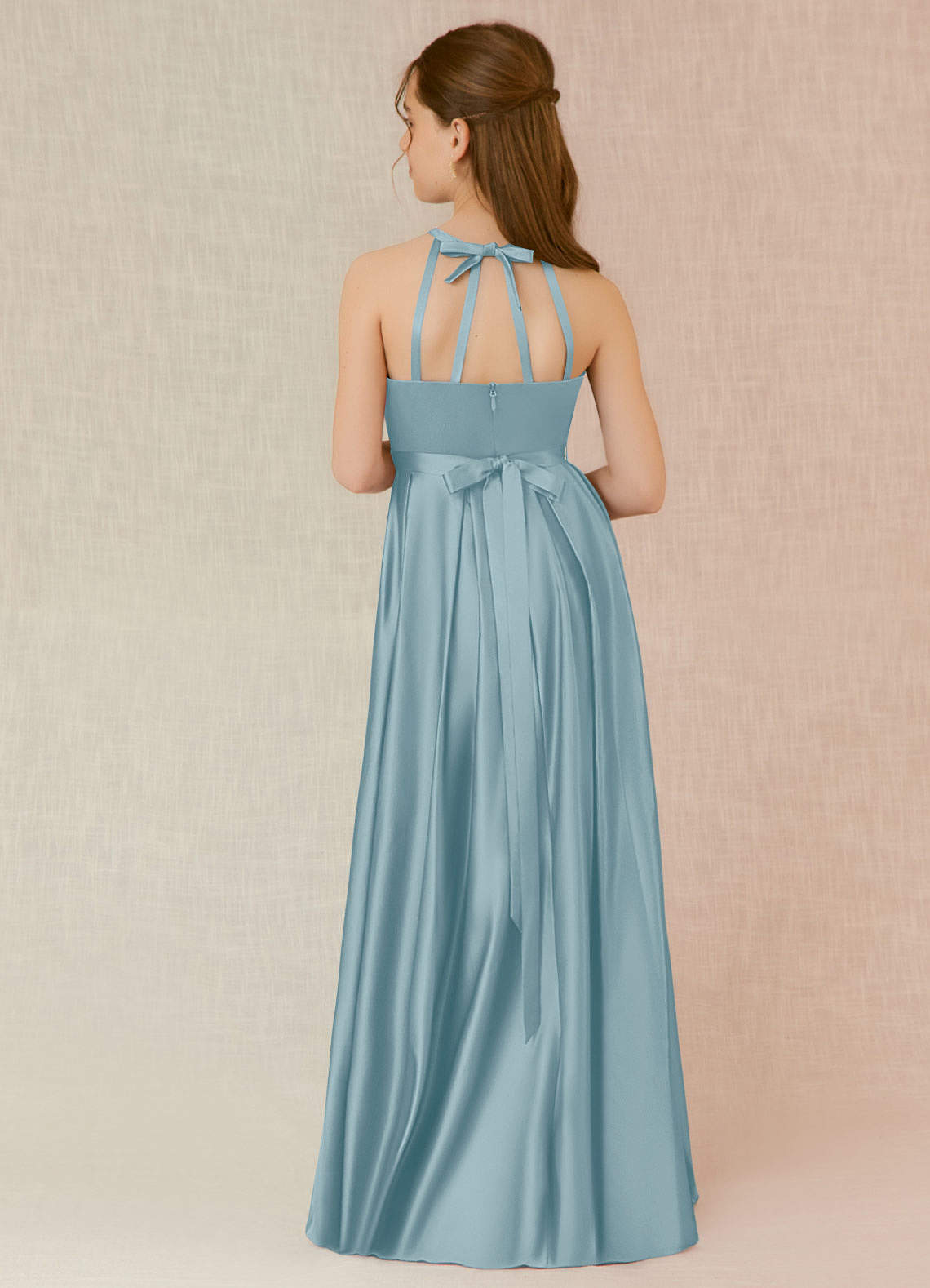 Azazie Arianthe Junior Moody Blue A-Line with Pockets Stretch Satin Dress image1