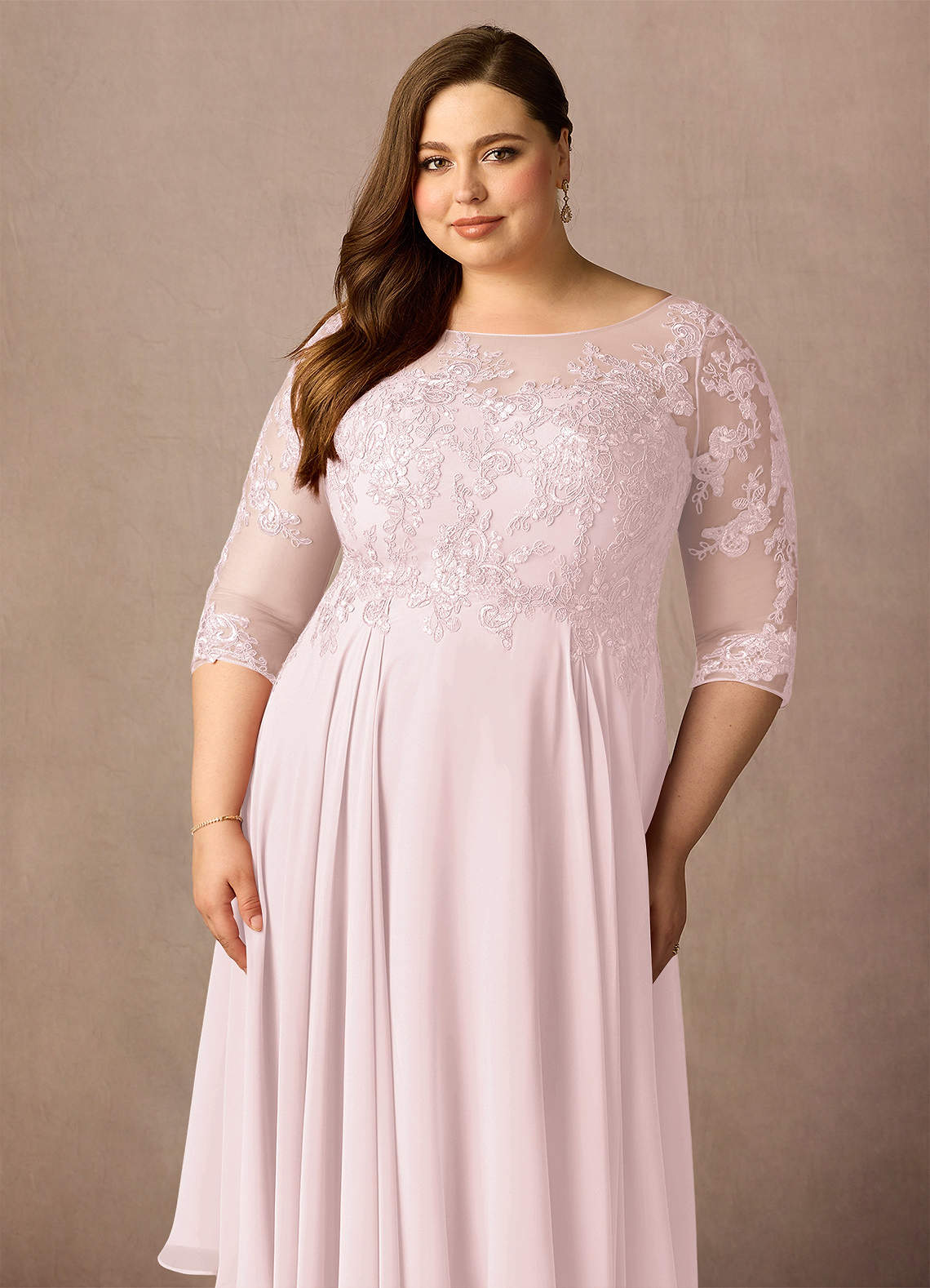 Azazie Marge Mother of the Bride Dresses Blushing Pink A-Line Scoop Lace Chiffon Dress image10