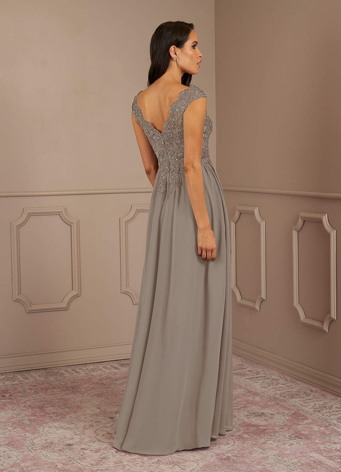 Azazie Amethyst Taupe ALine VNeck Sequins Chiffon Dress Mother of the