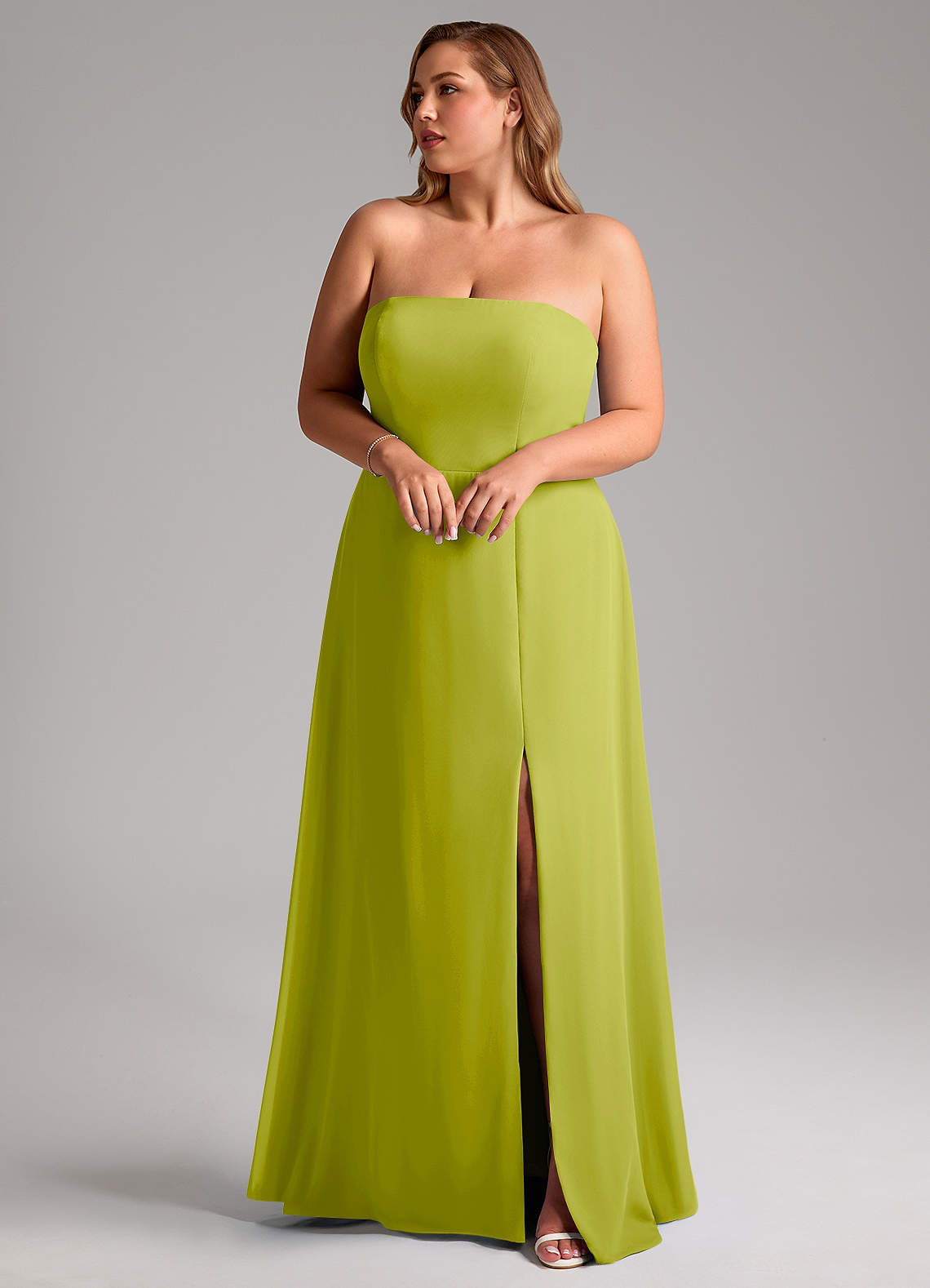 Azazie Wren Bridesmaid Dresses Lemongrass A-Line Side Slit Chiffon Convertible Dress image1