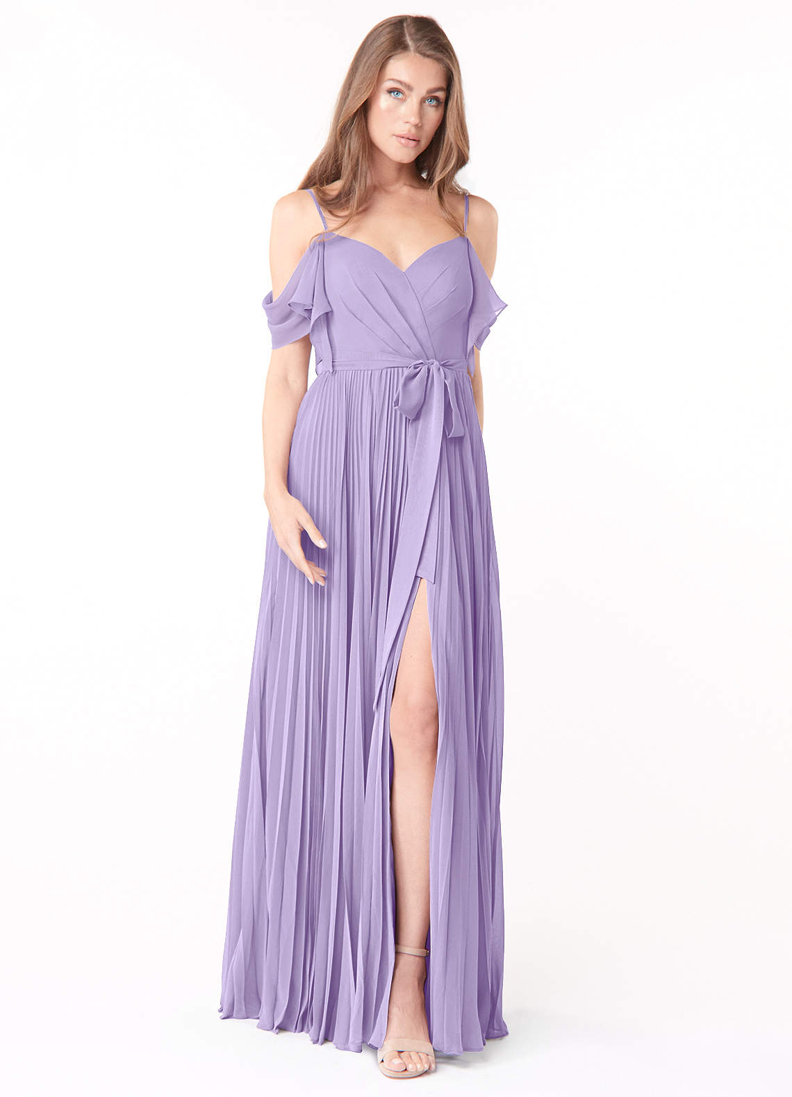 Azazie Lyney Brautjungfernkleider A-Linie Schulterfrei Chiffon Kleid Flieder image1