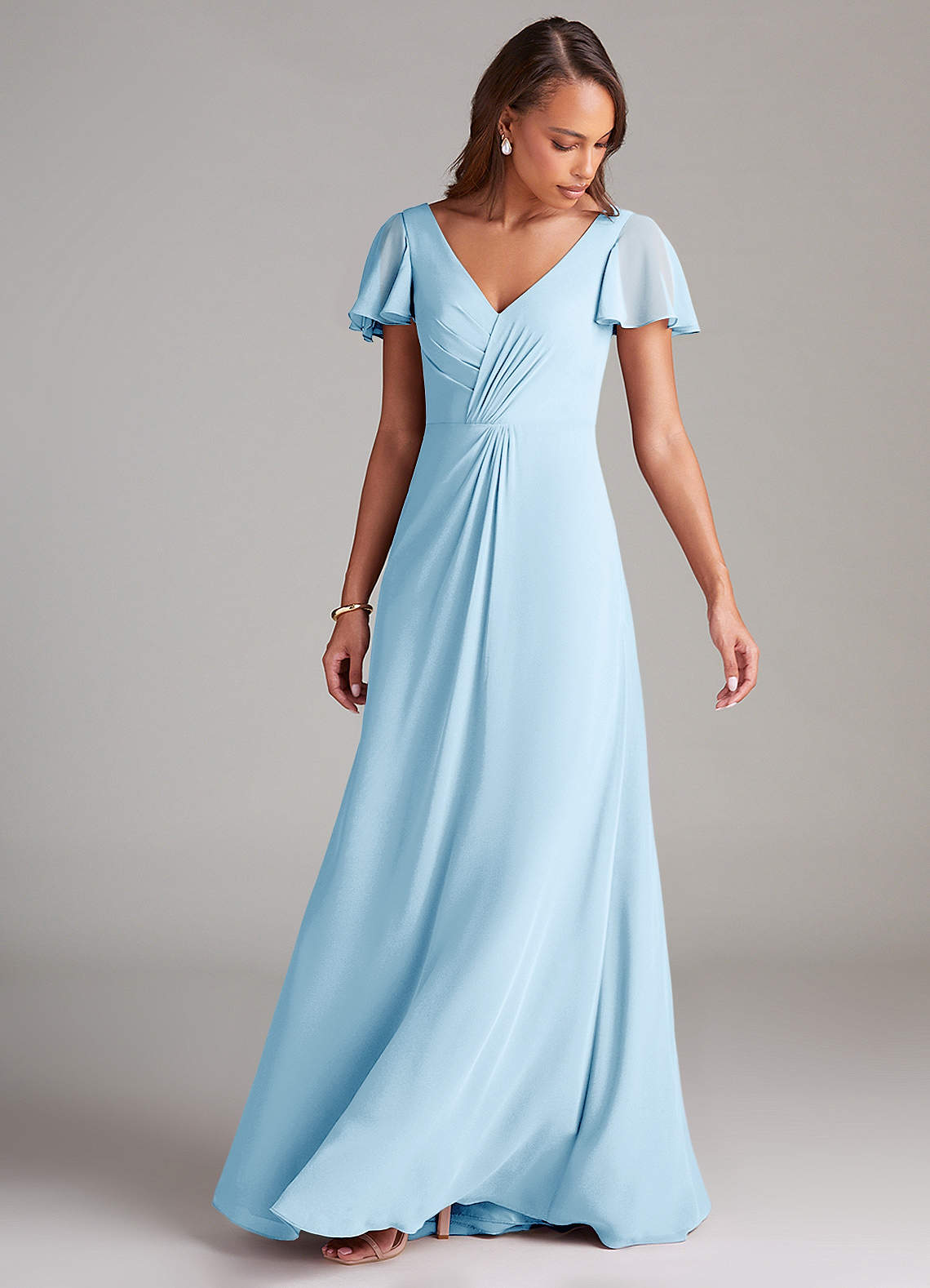 Azazie Soren Bridesmaid Dresses Sky Blue A-Line Ruched Chiffon Dress image4