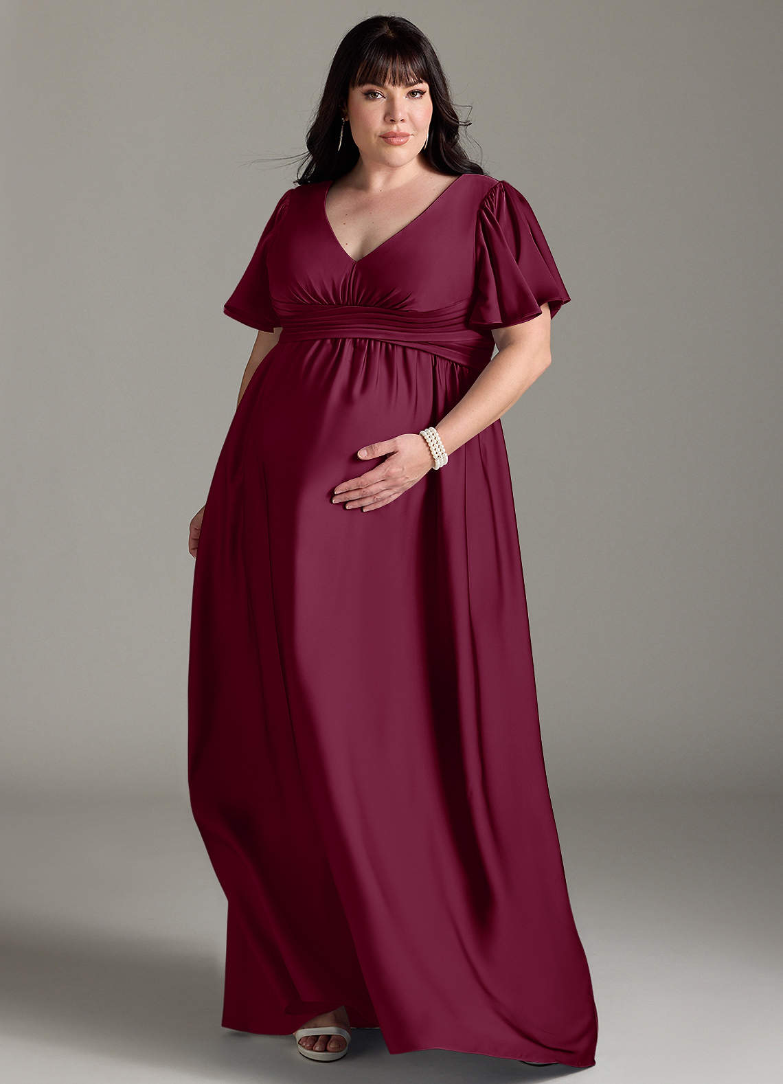 Azazie Verna Abiti da damigella d'onore premaman Abito A-Line Increspato Raso Elasticizzato Floor-Length image1