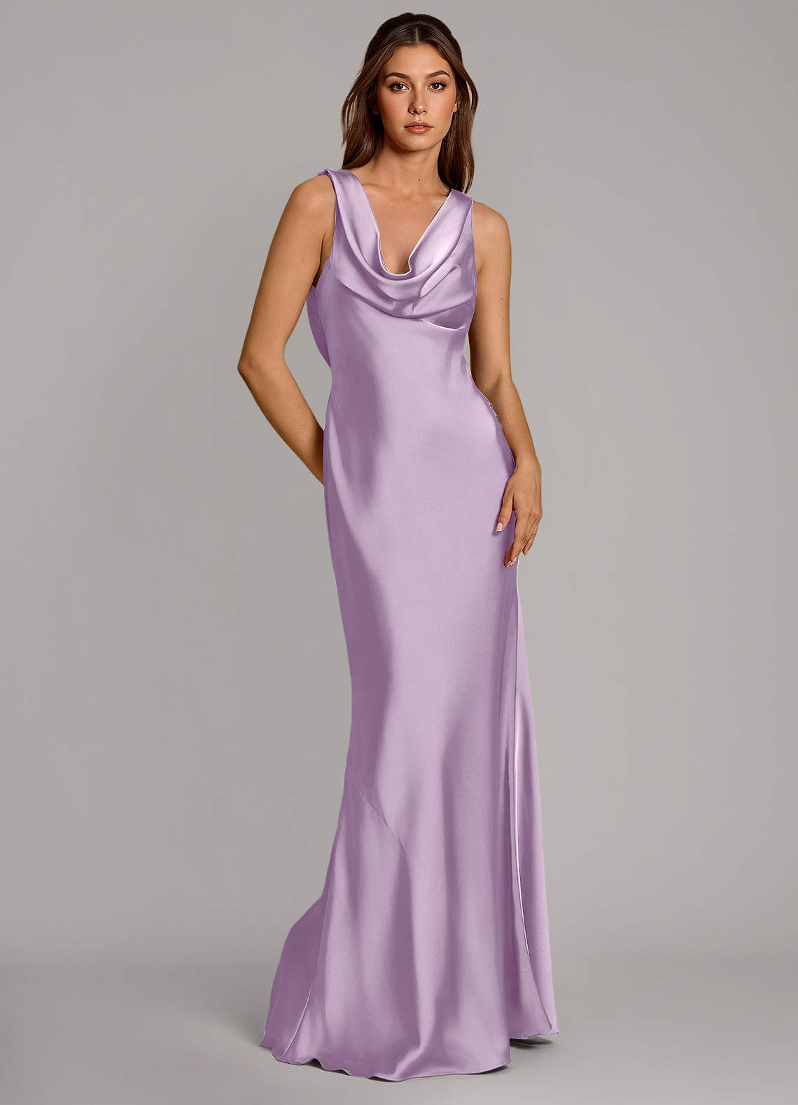 Azazie Cheryl Frosted Lilac Stretch Satin Bridesmaid Dresses