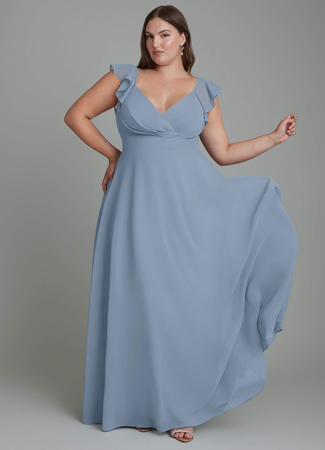 Azazie Leilani Bridesmaid Dresses Dusty Blue A-Line Pleated Chiffon Dress image7