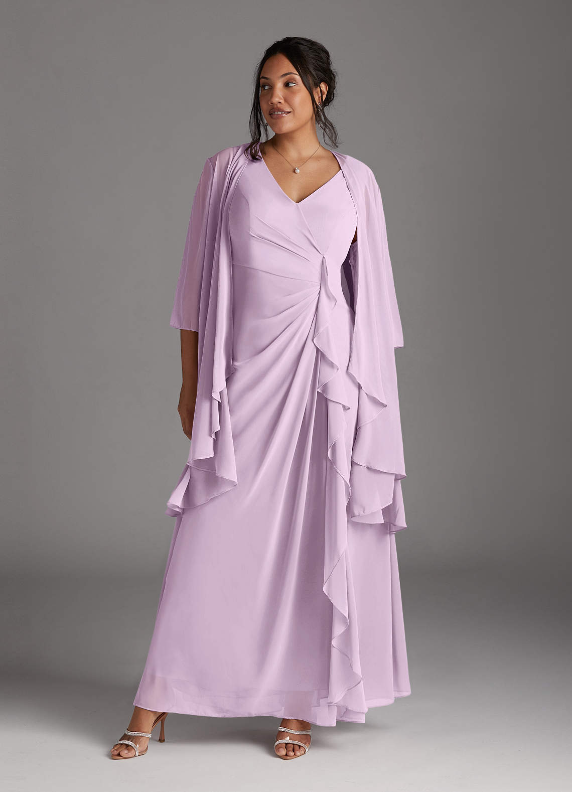 Azazie Manuella Mother of the Bride Dresses Frosted Lilac A-Line V-Neck Pleated Chiffon Dress image1