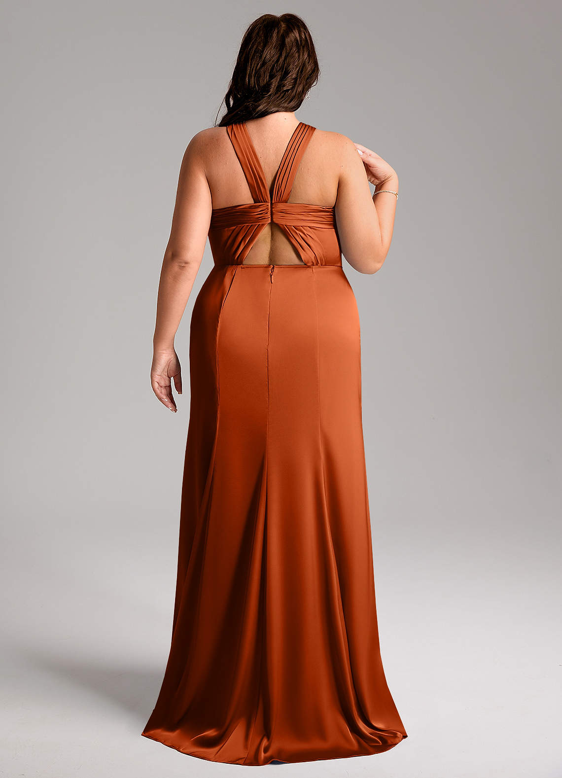 Azazie Rue Bridesmaid Dresses Burnt Orange Mermaid Pleated Stretch Satin Dress image8
