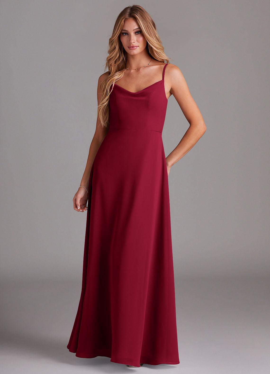 Azazie Daenerys Jurken voor bruidsmeisjes Jurk van Chiffon met A-Lijn Frock Bourgondië image1