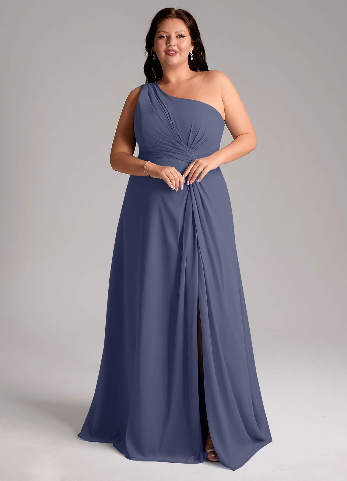 Azazie Brooke Bridesmaid Dresses Stormy A-Line One Shoulder Chiffon Dress image10