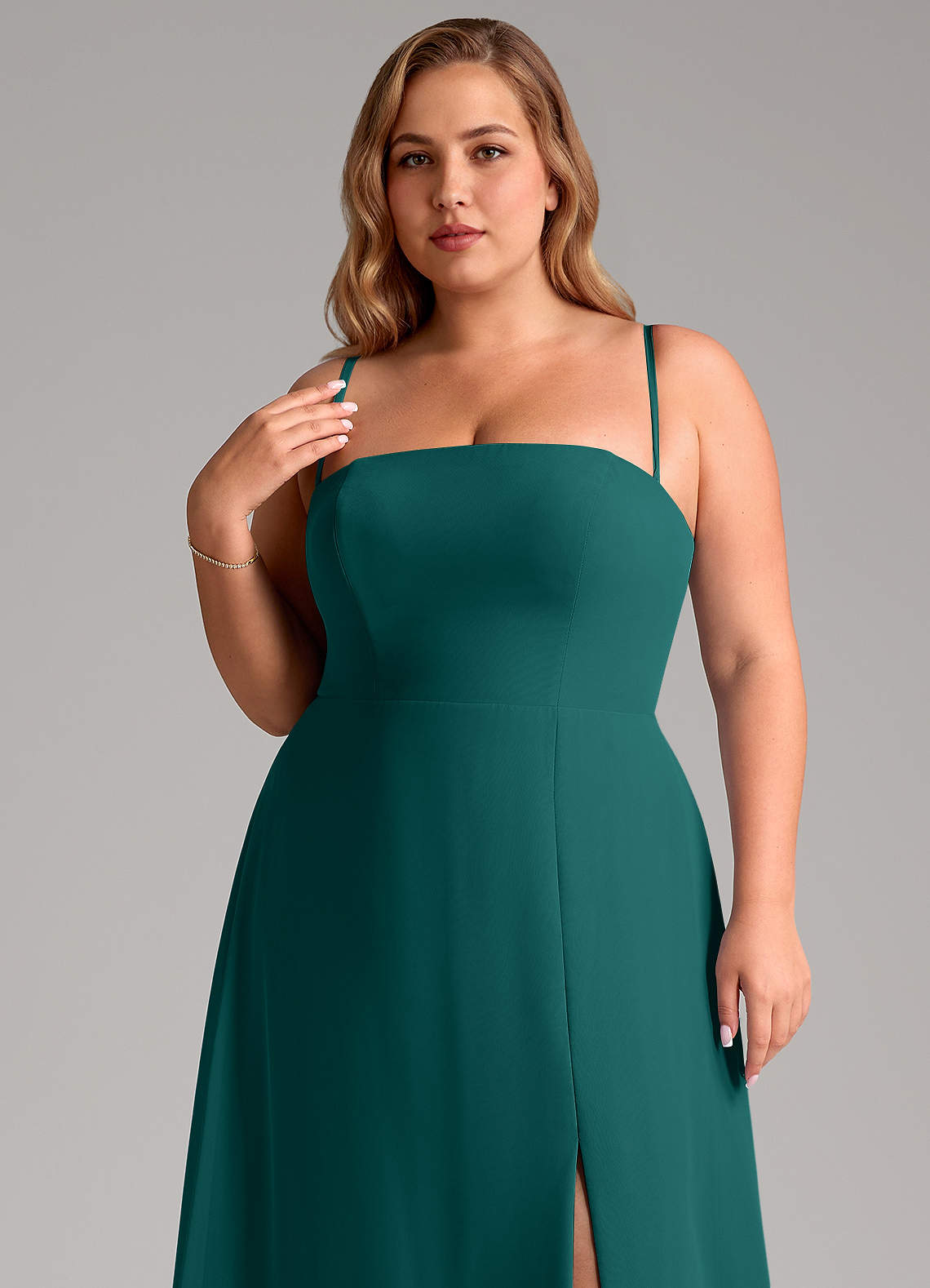 Azazie Wren Abiti da Damigella Abito Convertibile A-Line in Chiffon Spacco Laterale Verde Pavone image10