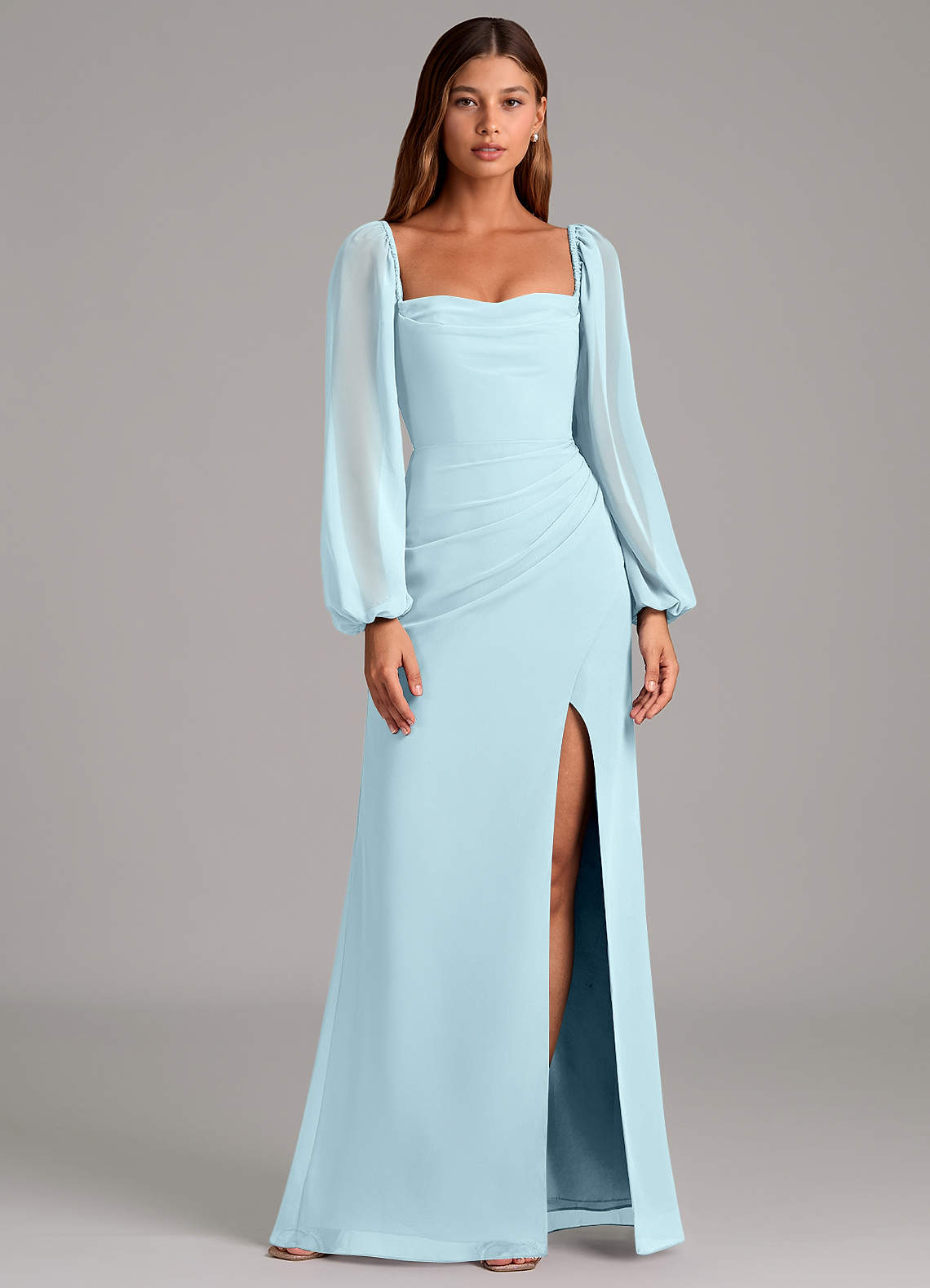Azazie Brixley Cloud Blue Chiffon Bridesmaid Dresses | Azazie
